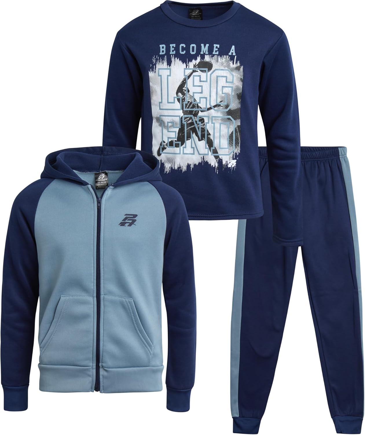 Pro Athlete Boys Tracksuit Set - 3 Piece Long Sleeve Graphic Tees Fleece Zip Up Hoodie Sweatshirt and Sweatpants for Boys