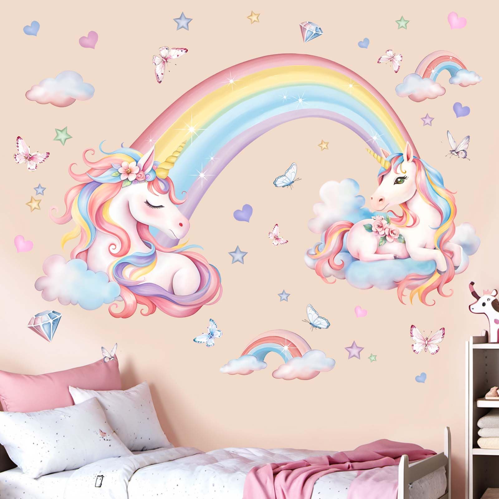 Unicorn Wall Stickers for Girls Bedroom: Peel and Stick Rainbow Unicornio Cloud Wall Decals - Kids Baby Room Nursery Daycare
