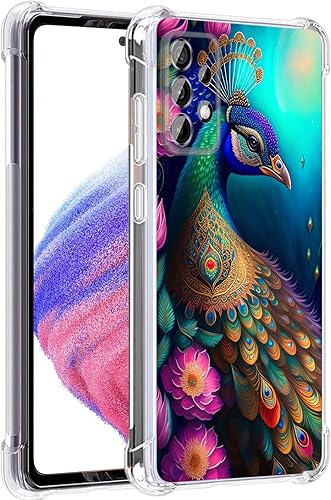 Funda para Galaxy A53 5G, colorida funda de protección contra caídas de flores de mandala de pavo real, a prueba de golpes, carcasa protectora de