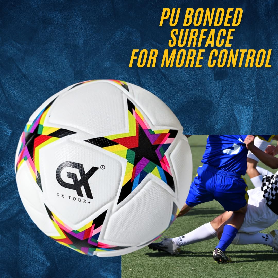GX TOUR+ Thermo Bonded Polyurethane Soccer Ball Size 5. World Cup Quality, All-Surface Play, Eco Leather Cover, Outdoor Sports, Premium Size 5 Soccer Ball for Training & Competitive Matches