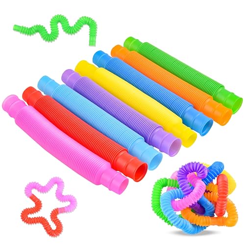 Pop Tubes Sensory Toys, ​Fine Motor Skills Toddler Fidget Toys, 8 Pack Mini Tubes Fidget Sensory Stretch Tubes, Pipe Sensory Tools for Stress and Anxiety Relief