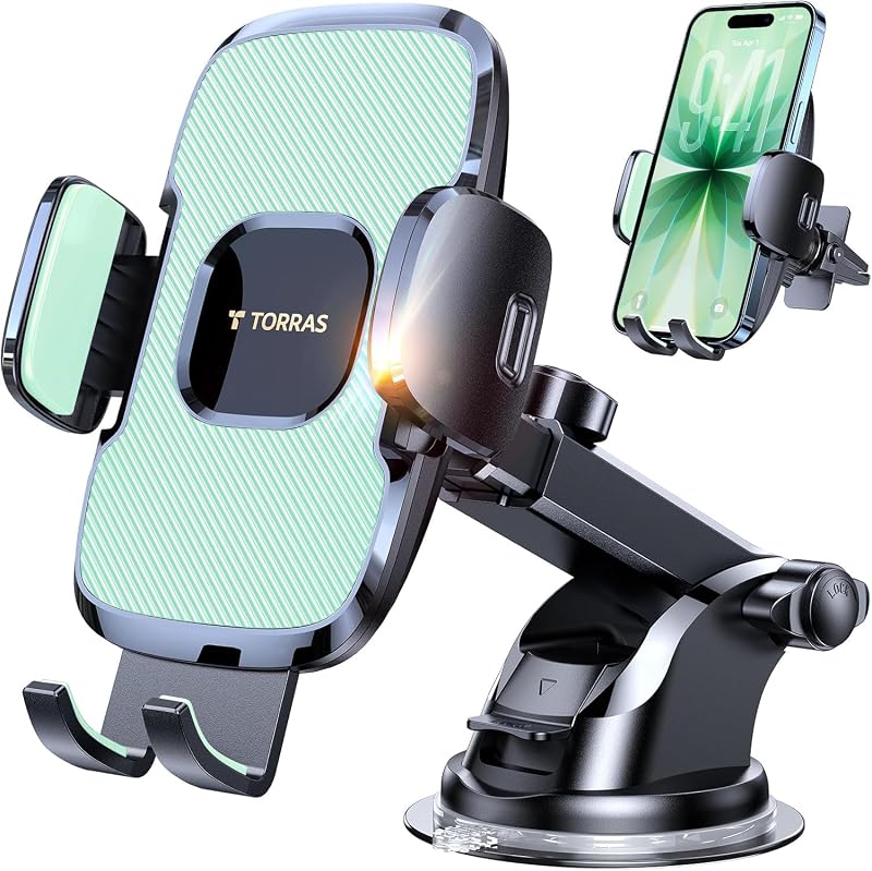 Suporte veicular para celular TORRAS com ventosa reutilizável, presilha para saída de ar e instalação 4 em 1, Sage, CTVK39, 1 unidade