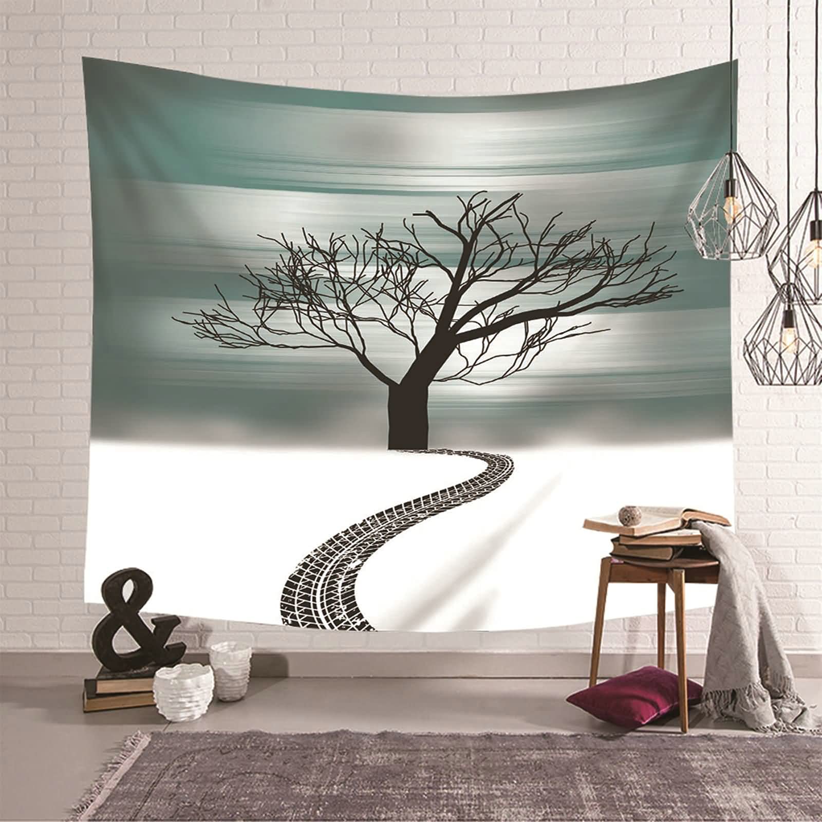 Tapiz de pared KnSam de poliéster negro y verde oscuro con diseño de árboles (150x130 cm)