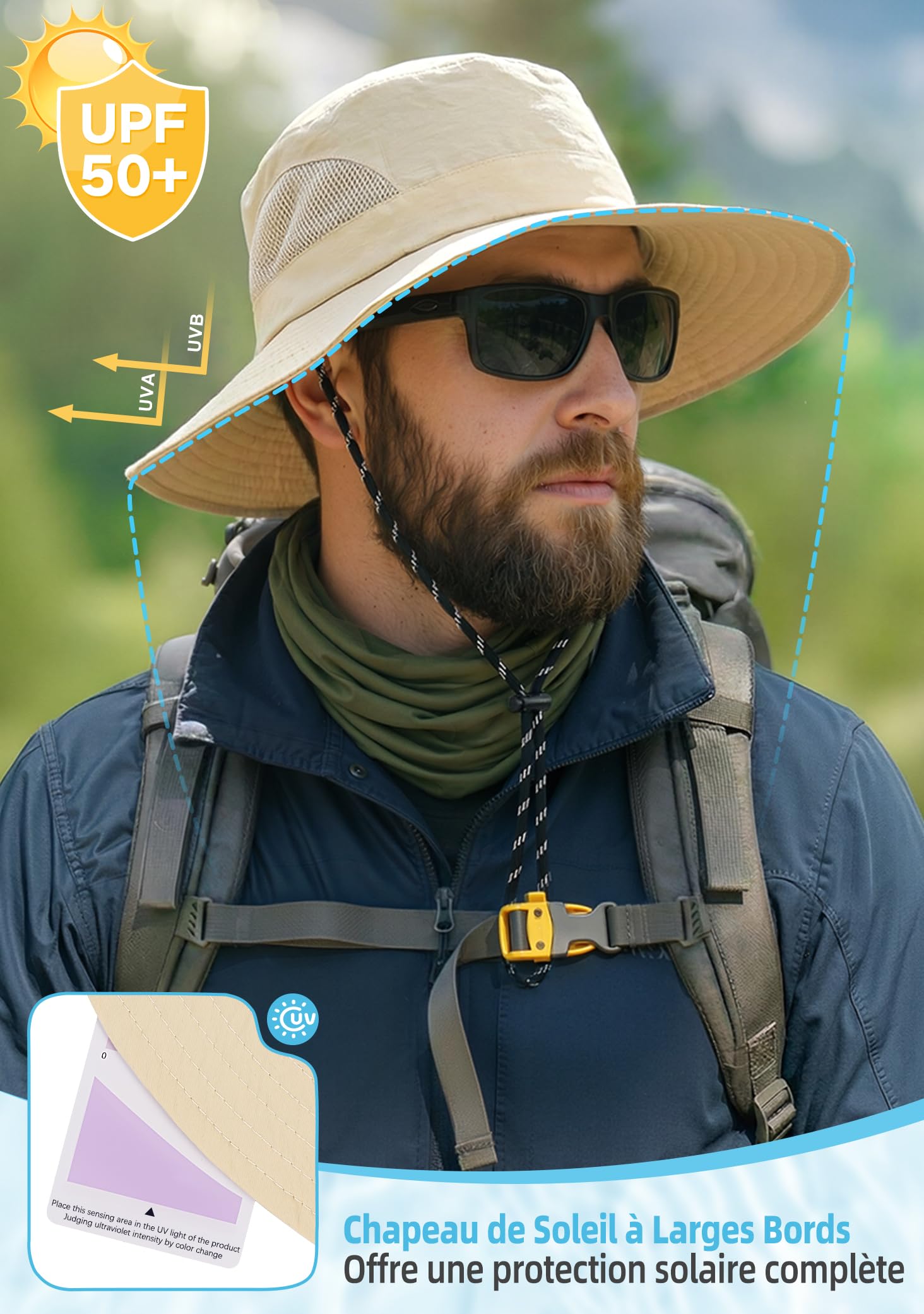 MELLIEX Chapeau Anti UV Homme Femme Large Bords Chapeau de Soleil Imperméable Respirant Pliable Boonie Hat pour Randonnée, Jardinage, Safari, Brouss - 2