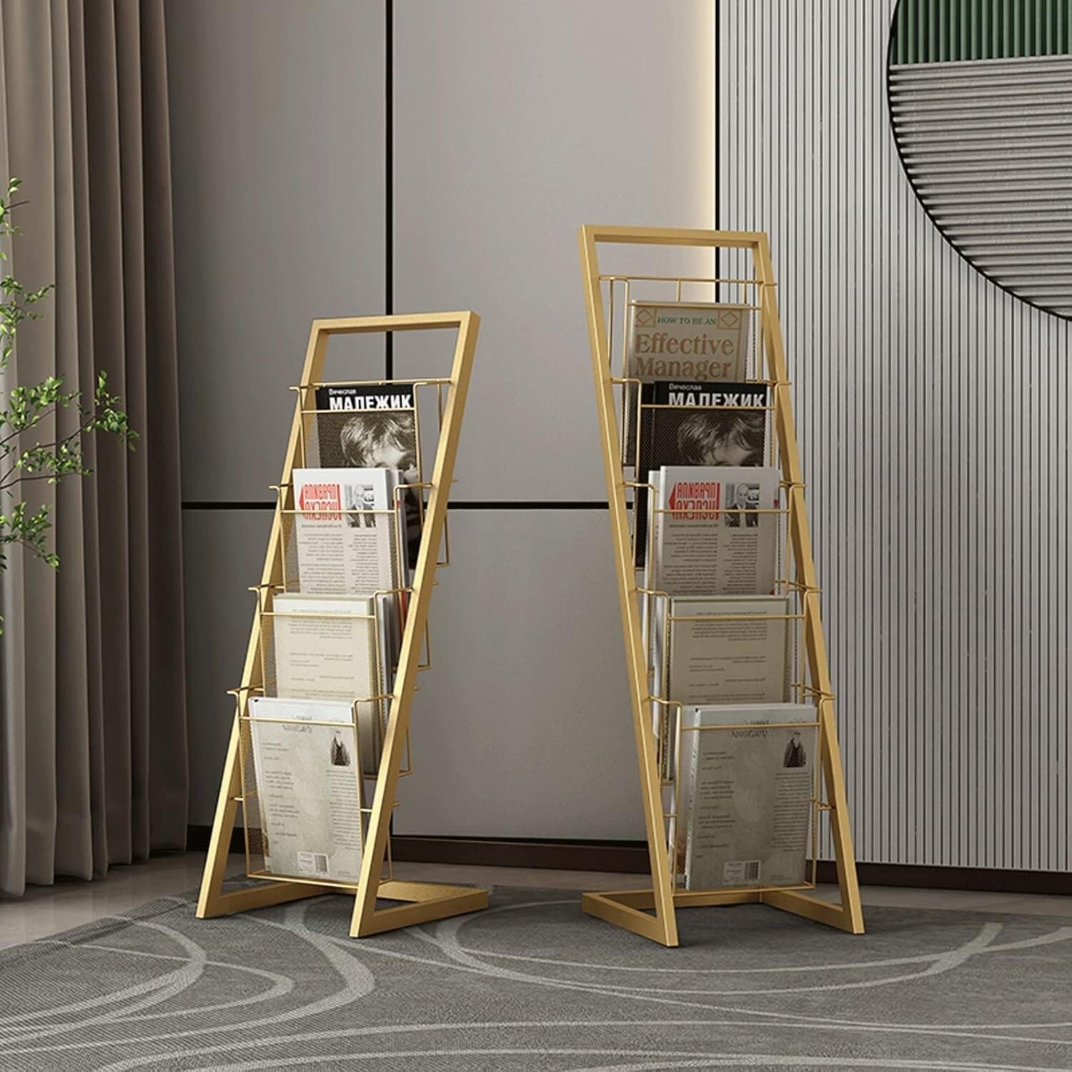 Magazine Racks, Iron Newspaper Racks, Information Display Racks, Storage Racks, Suitable For Office, Reception Room, Living Room Brochure Display Stand for Exhibitions(Gold,4 Tier)