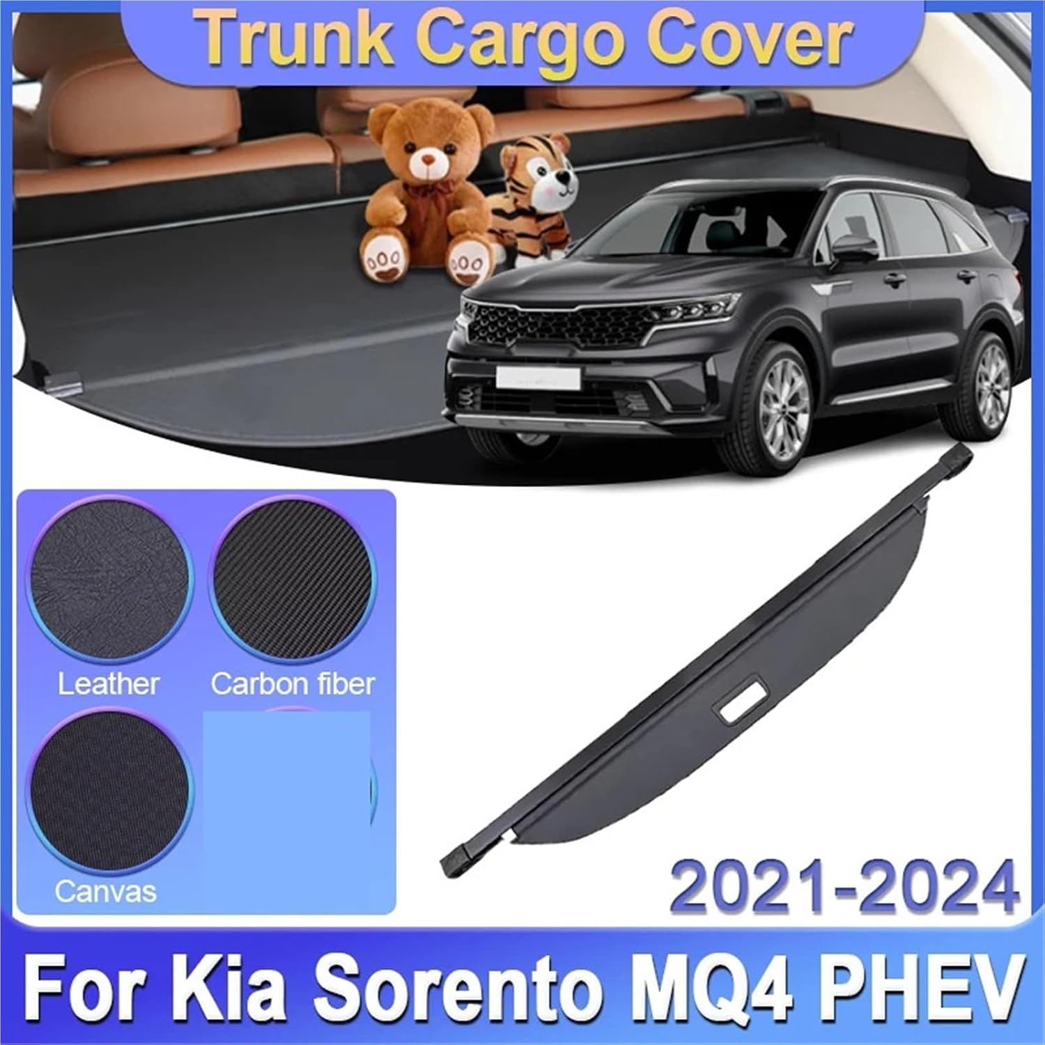 for Kia Sorento MQ4 PHEV 2021 2022 2023 Car Trunk Cargo Cover Rear Rack Luxury Luggage Partition Security Accessories(Canvas) image 2