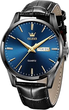 OLEVS Watches for Men Brown Leather Gold Case Analog Quartz Fashion Business Dress Watch Day Date Luminous Waterproof