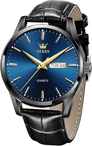 OLEVS Watches for Men Brown Leather Gold Case Analog Quartz Fashion Business Dress Watch Day Date Luminous Waterproof