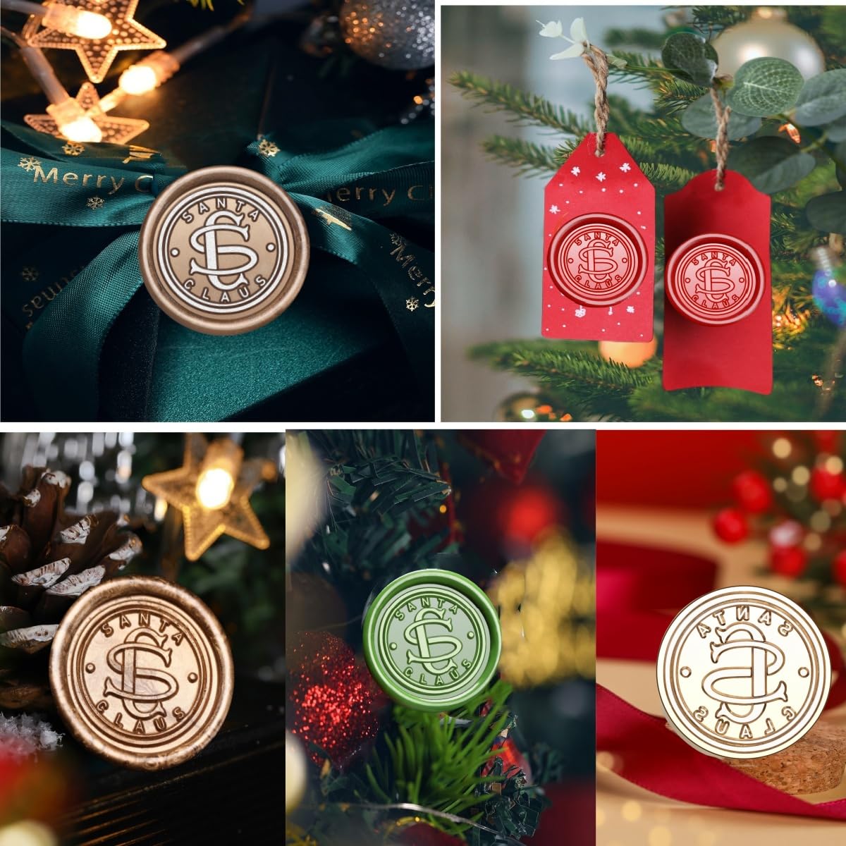 Kit de sellos de cera navideños, Atopbb sello de cera de Santa Claus del Polo Norte oficial con caja de regalo navideña, juego de sellos de cera navideños con 2 botellas de perlas de sello de cera (2A
