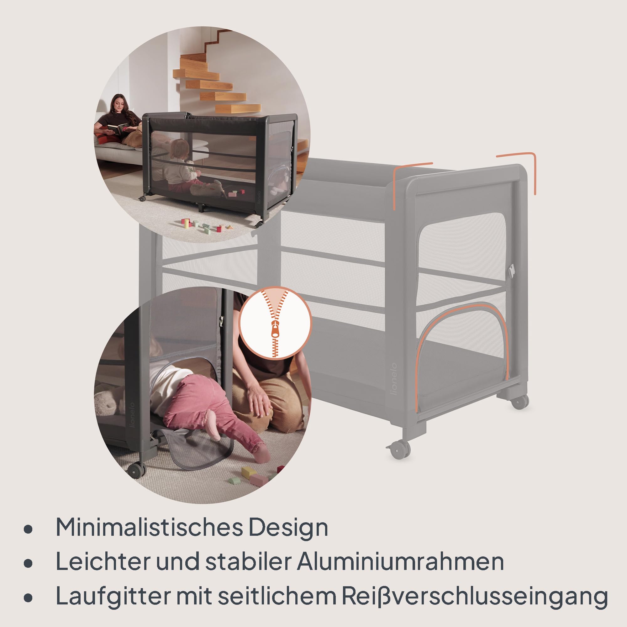Lionelo Patty 5-in-1 Reisebett & Beistellbett mit Matratze | Faltbares Kinder-/Babyreisebett mit Tragetasche & Rollen, Laufstall - Ideal von Geburt bis 15 kg