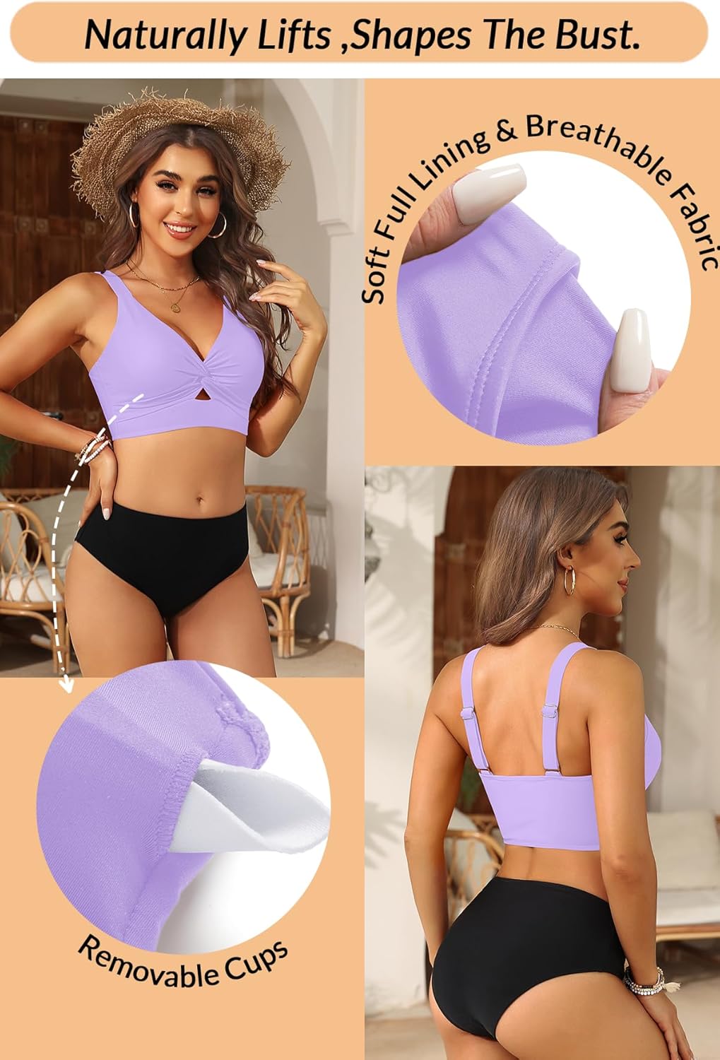 Women's Bikini Top - Supportive Swimsuit for Large Bust - 2025 Cut Out Twist Swim Top - Image 6