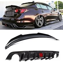Duckbill Rear Spoiler & Rear Diffuser Compatible with Infiniti Q50 2018-2024 Sedan, Carbon Fiber Pattern Sport Style Trunk Wing Lip and Rear Bumper Splitter Kit