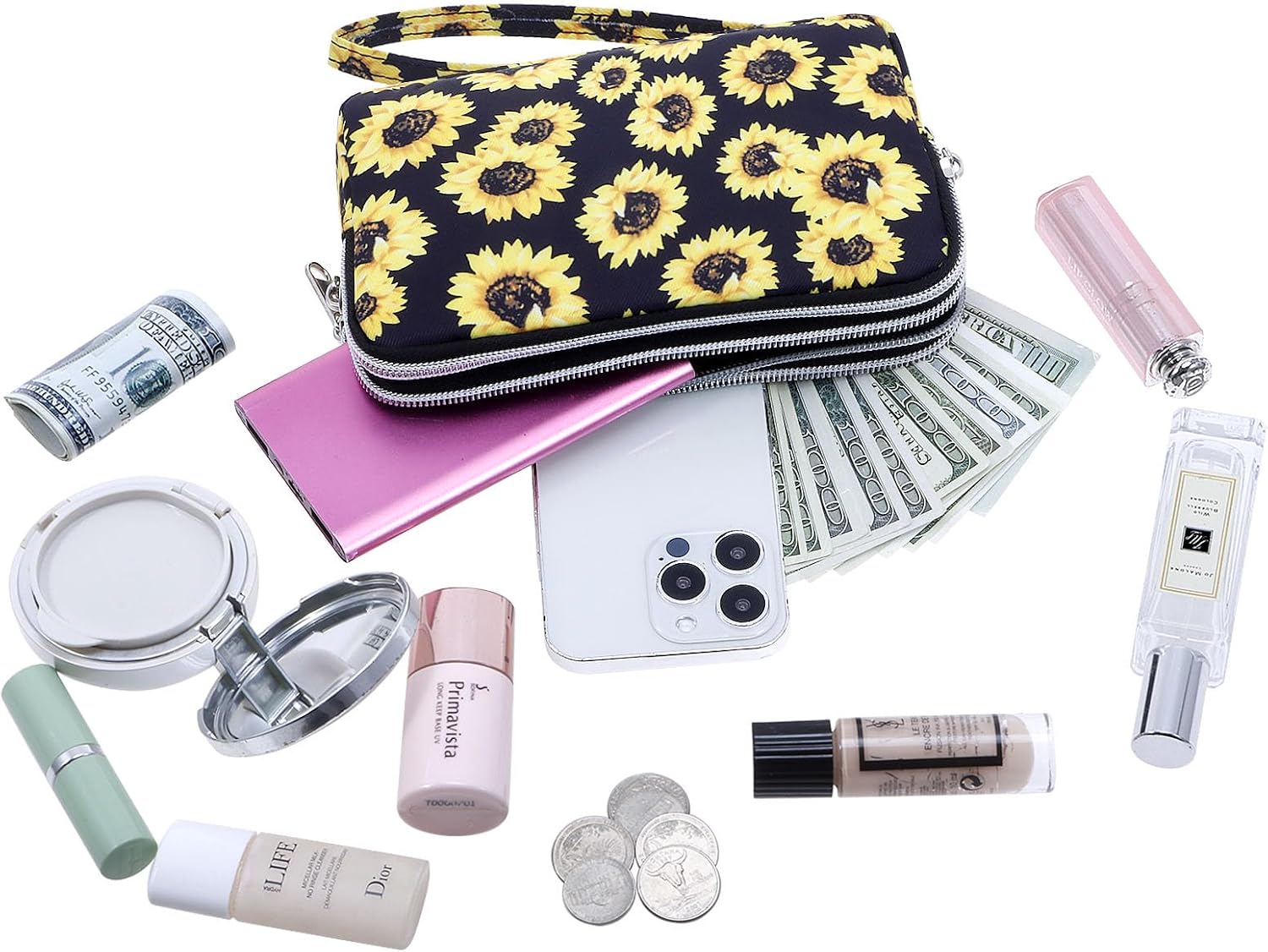 Cellphone Wristlet Wallets for Women Large Capacity Clutch Purse 3 Zipper Compartments 6 Card Slots Anti-water Handbag