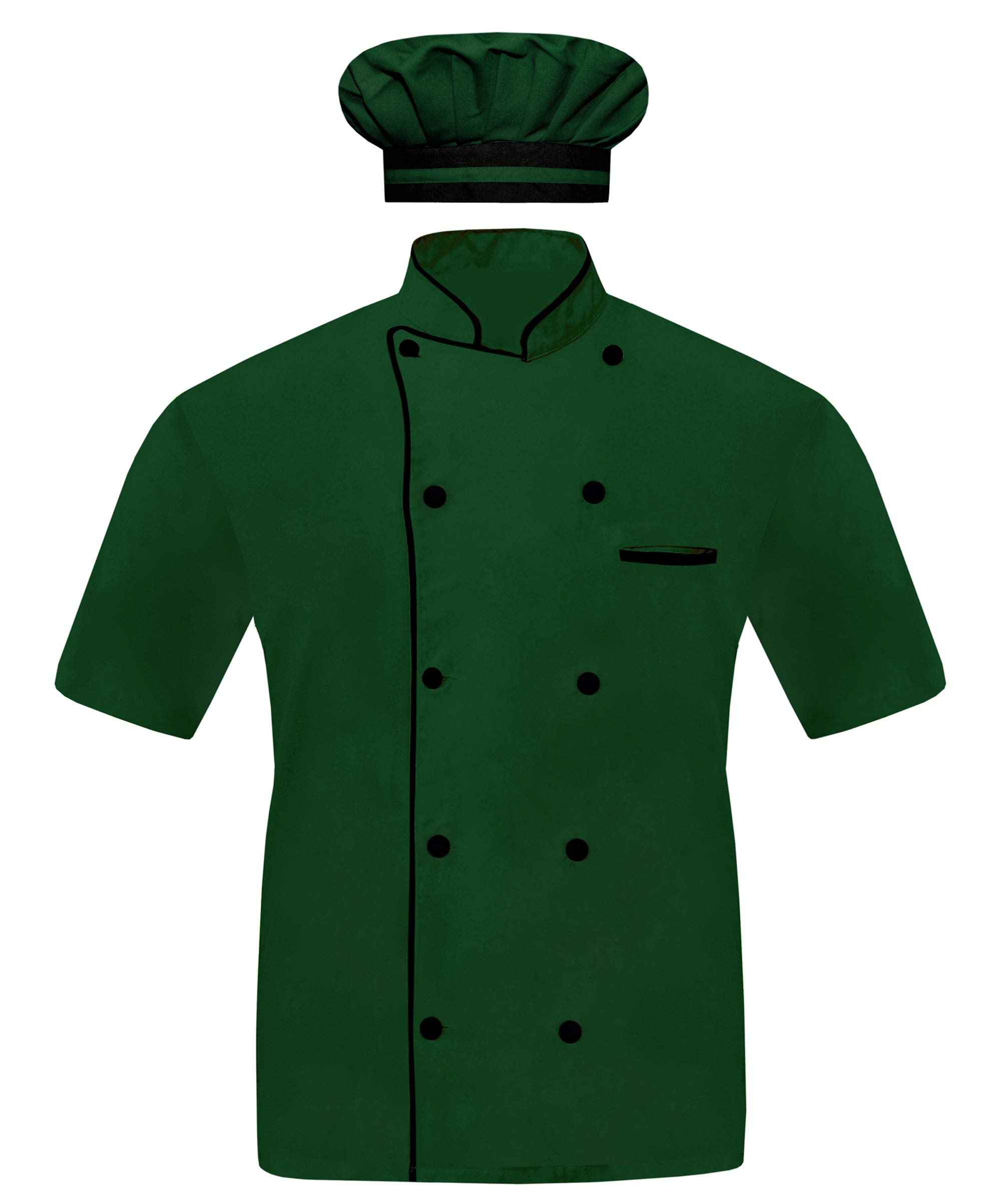 INFOHANDMADE Modeling Men Chef Jacket Half Sleeves in Green Color Chef Coat with Free Cap