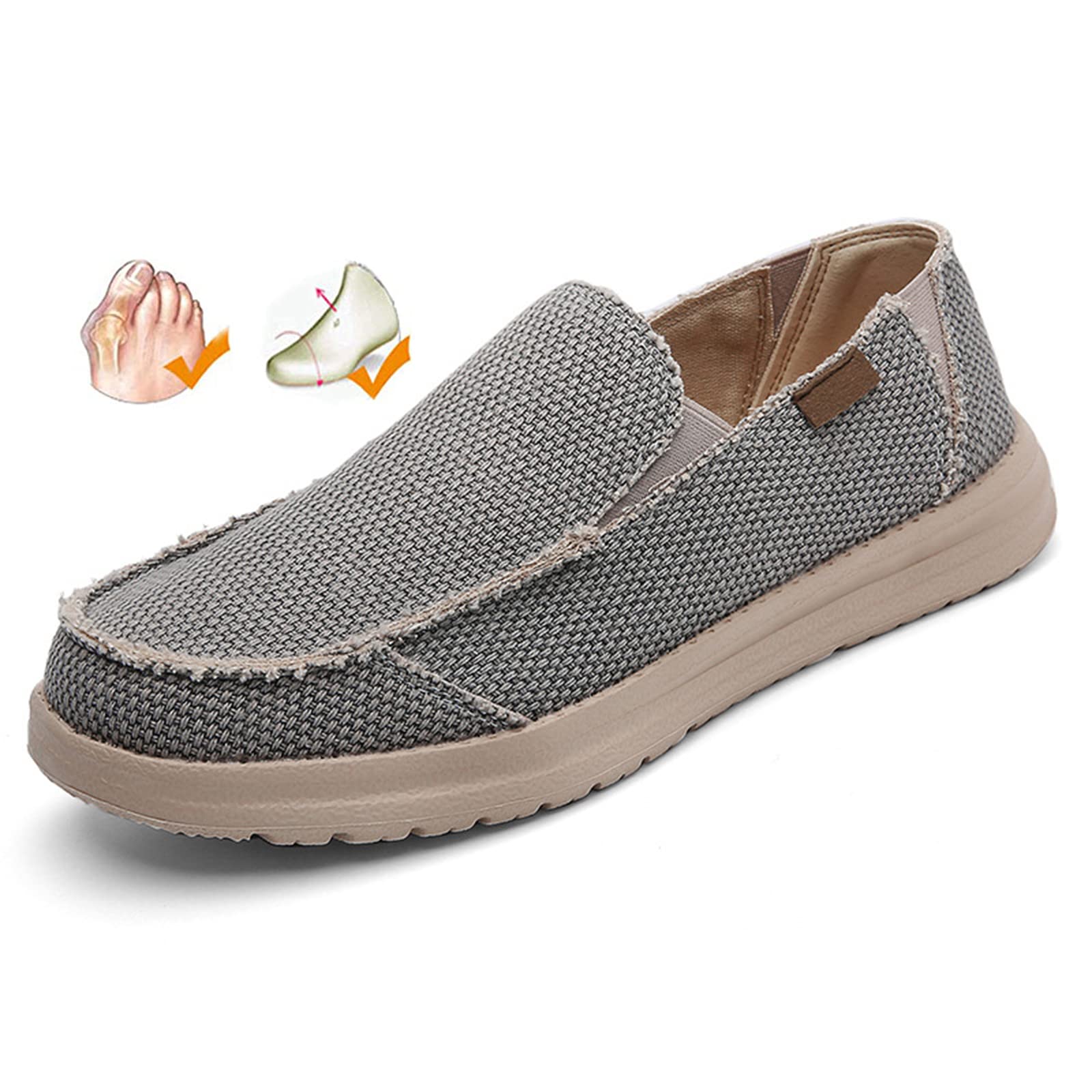 PTKG Men's Casual Canvas Shoes Lightweight Loafer Slip on Boat Footwear Wide Fit Sneakers for Swollen Feet Diabetic Breathable Outdoor Walking Loafers,grey,45EU