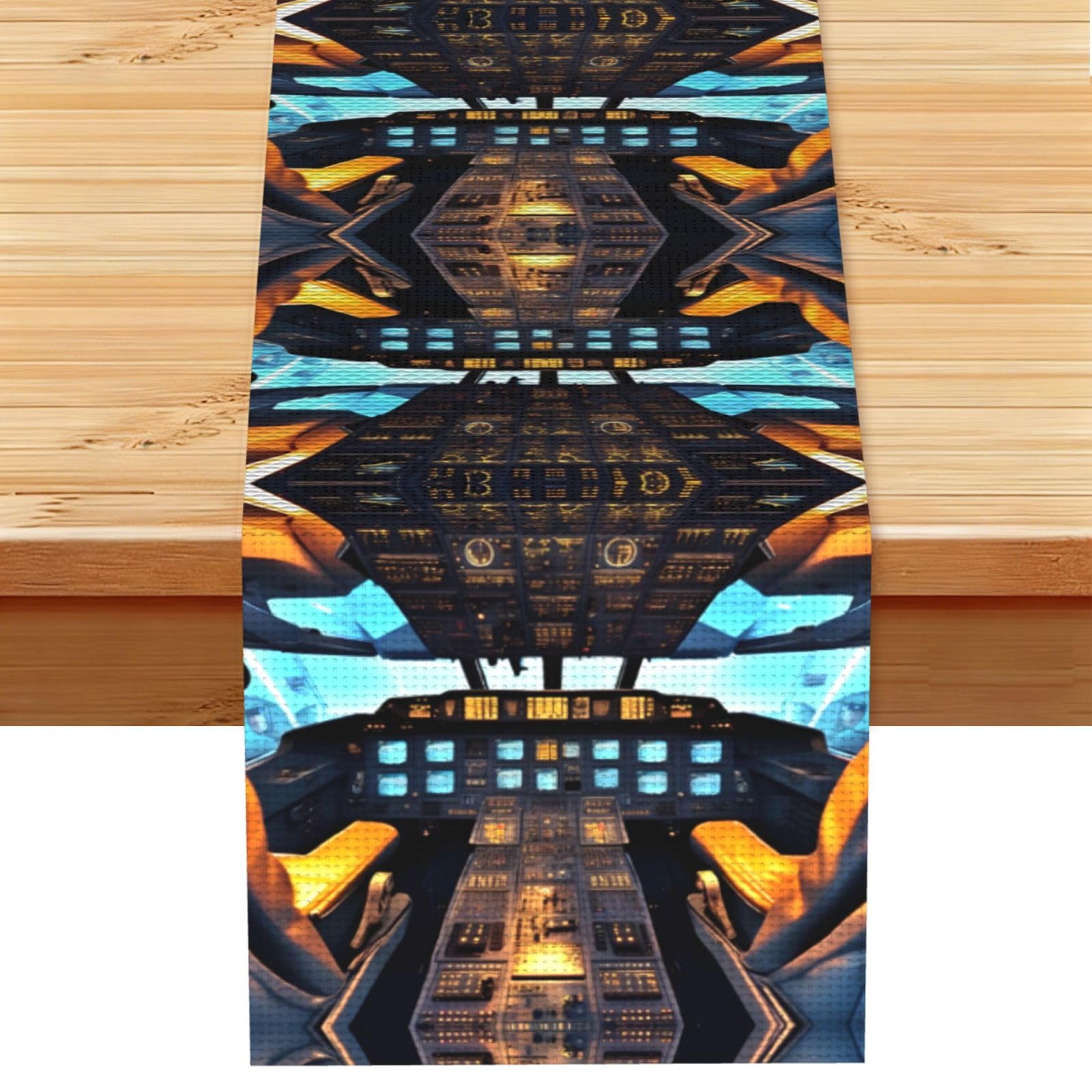 Airplane Cockpit Printed Dining Table Runner 13x72 Inch, Non-Fading Decor for Kitchen Dresser Fireplace Mantel
