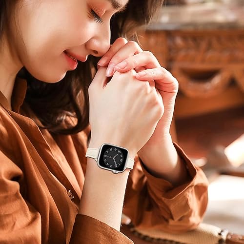 Miniatura 7 de STIROLL Correas de cuero delgadas compatibles con Apple Watch Band de 1.49, 1.57, 1.61, 1.65, 1.73, 1.77 y 1.77 pulgadas, correa delgada de cuero de