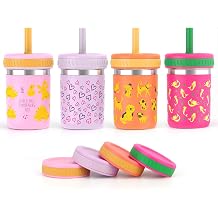 Sursip Stainless Steel Toddler Cups with Straws and Lids, Spill Resistant Sippy Cup Kids Tumbler with Silicone Straws for Smoothie, Drinking, Snacks, BPA-Free, Dishwasher Safe - 10 oz 4 Packs