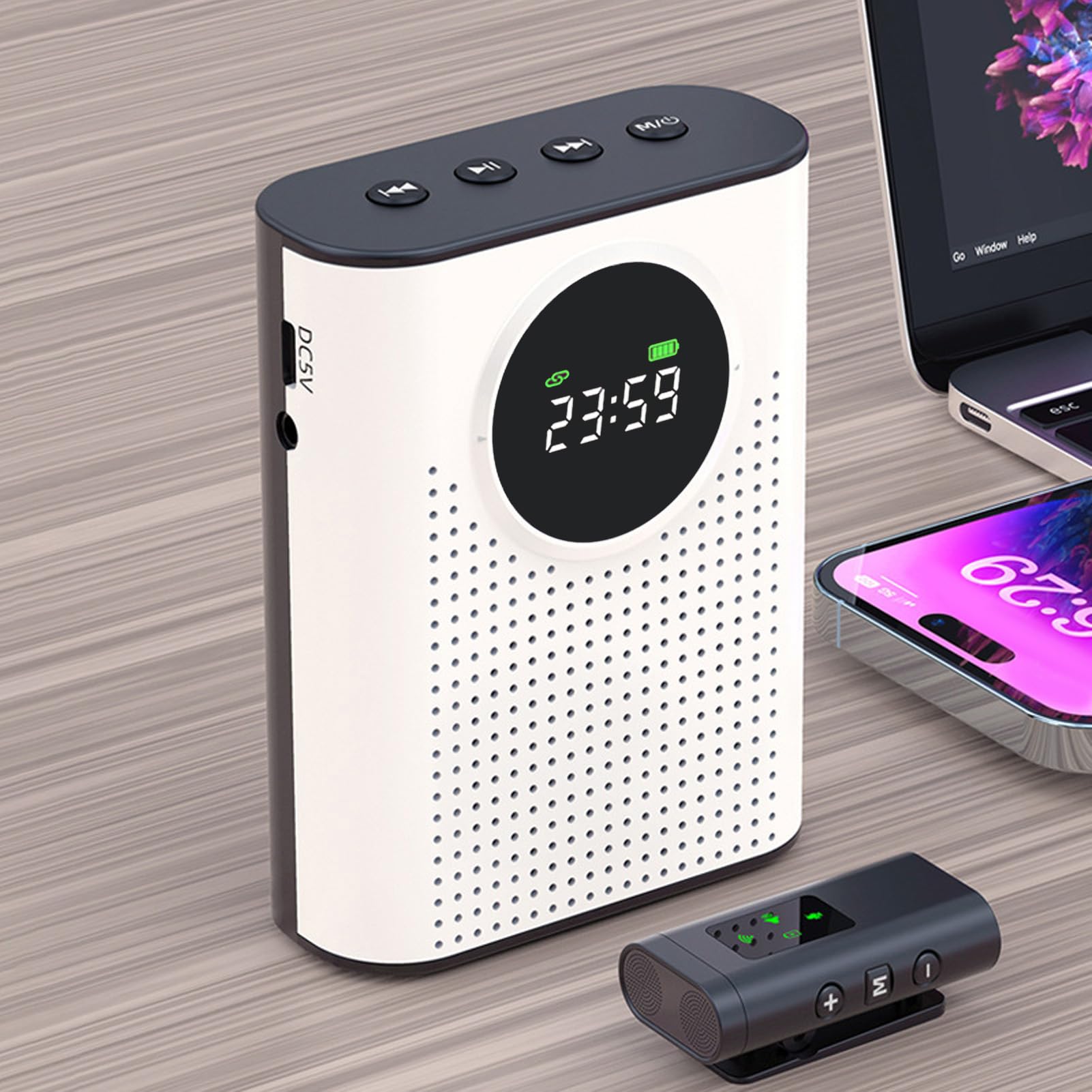 Naroote Amplificador de Voz Micrófono Inalámbrico con Solapa Magnética, Pantalla LED, Altavoz de Micrófono Portátil Recargable para Profesores, Aula, Yoga y Reuniones
