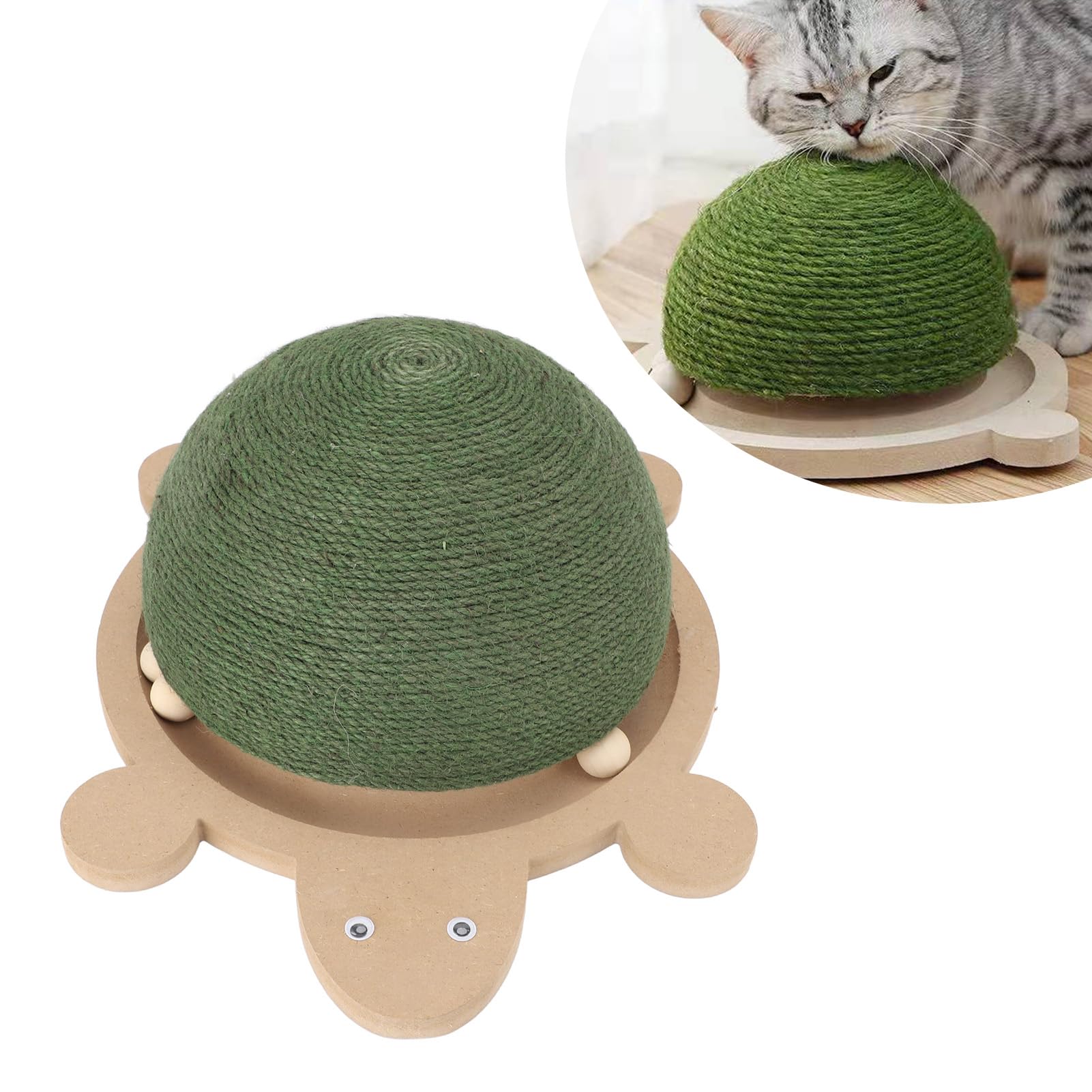Juguete para Gatos, Pelota de Sisal para Gatos Pequeños y Medianos, Juguete Interactivo, Pelota para Gatos con Pista de Rodillos y Base de Madera para Gatos de Interior