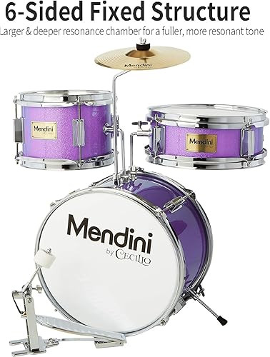 Miniatura 41 de Mendini By Cecilio Juego de batería para niños, 3 piezas para principiantes con bombo Tom Snare, kit de batería de 13 pulgadas con caja, platillo