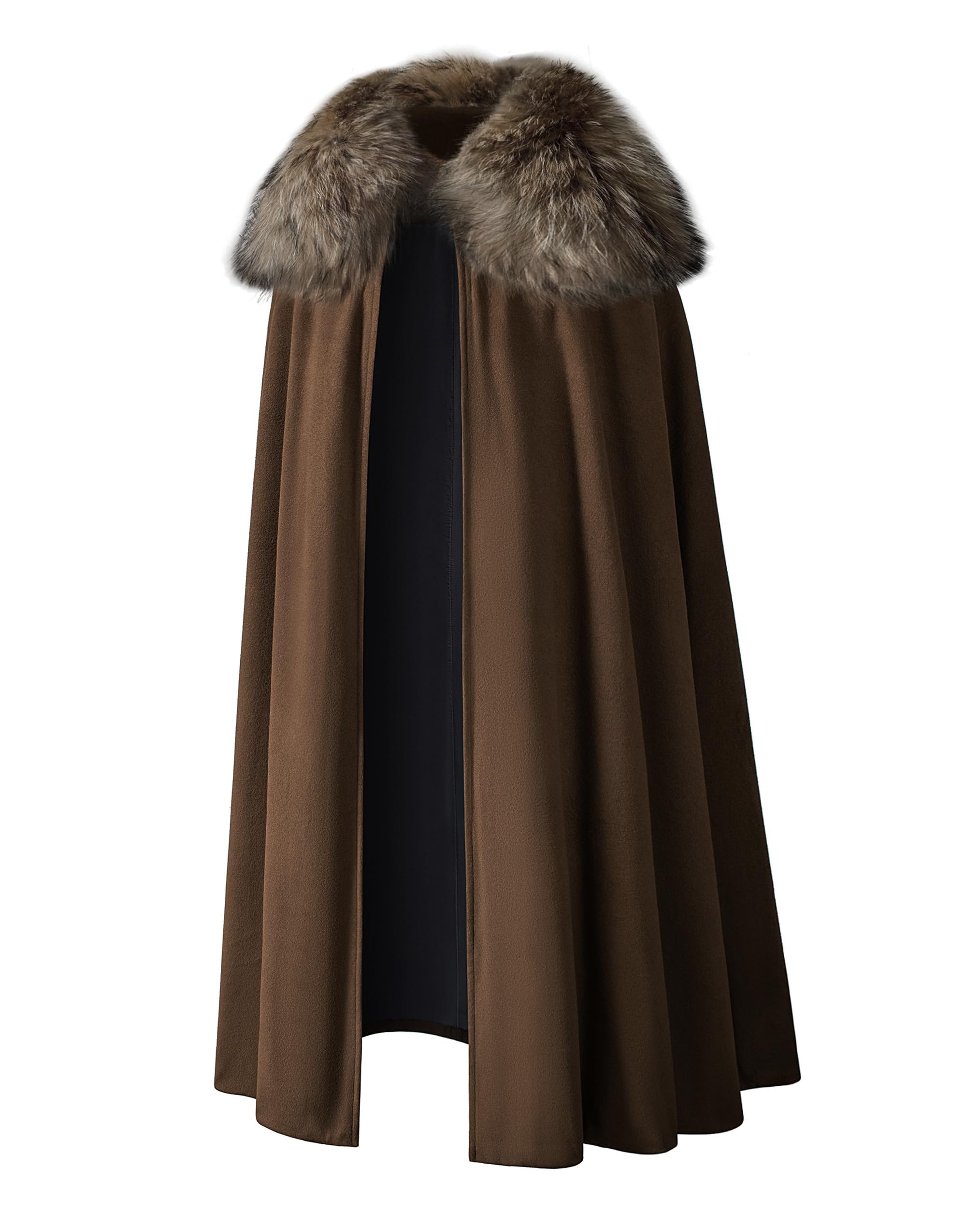 Mens Viking Robe Costume Fur Cloak Shoulder Lengthened Cape Medieval King Lord Cape LARP Cosplay, Brown, XL