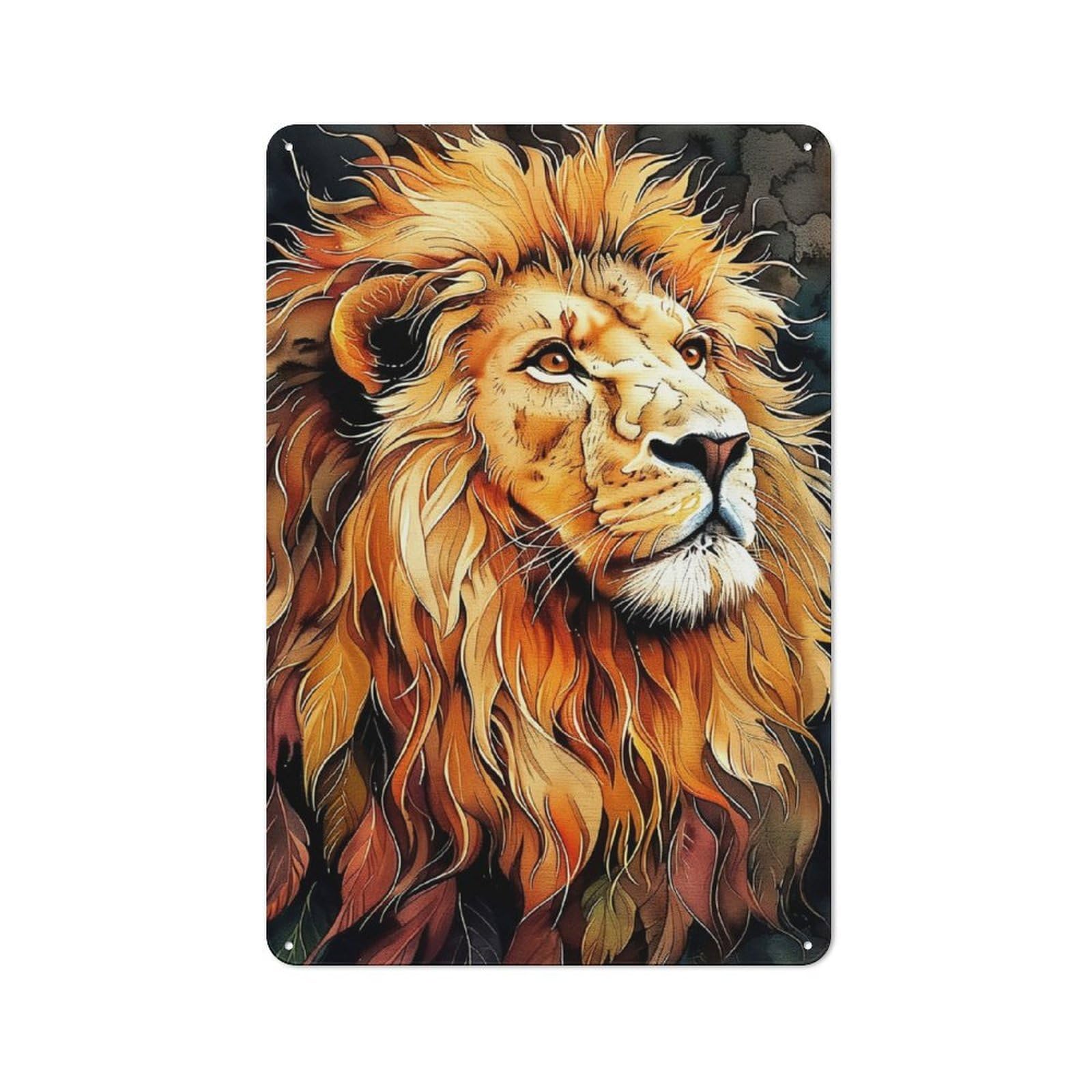 Junmoney Majestic Lion Portrait Rustic Metal Sign 30X20cm For Man Cave Or Games Room, For Vintage Wall Decor Fans, For Garage And Workshop Walls