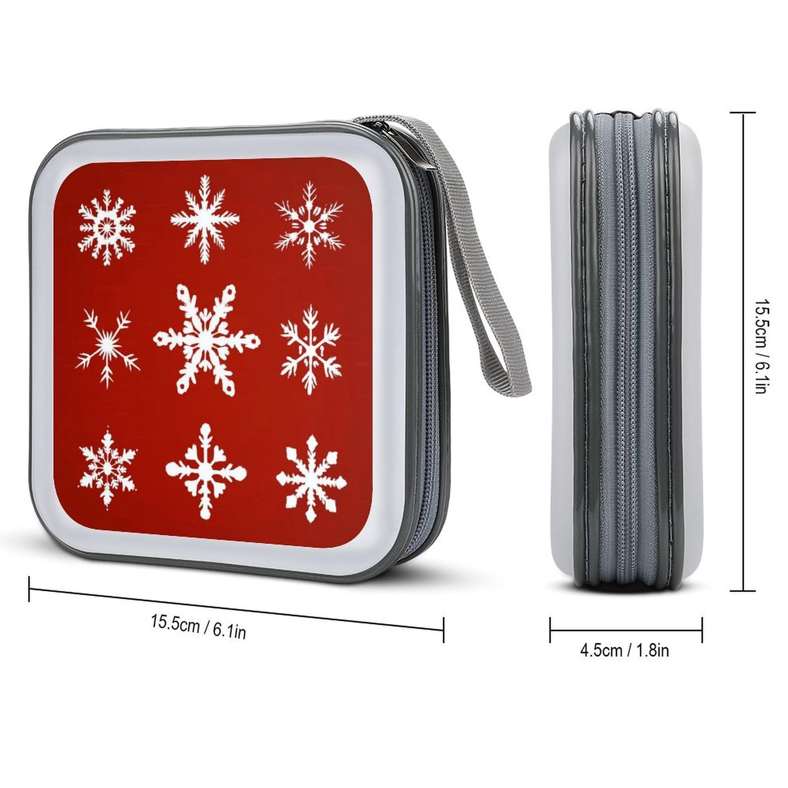 DuduYH White Snowflakes on Red CD Case DVD Storage Case Portable for Car Home Travel