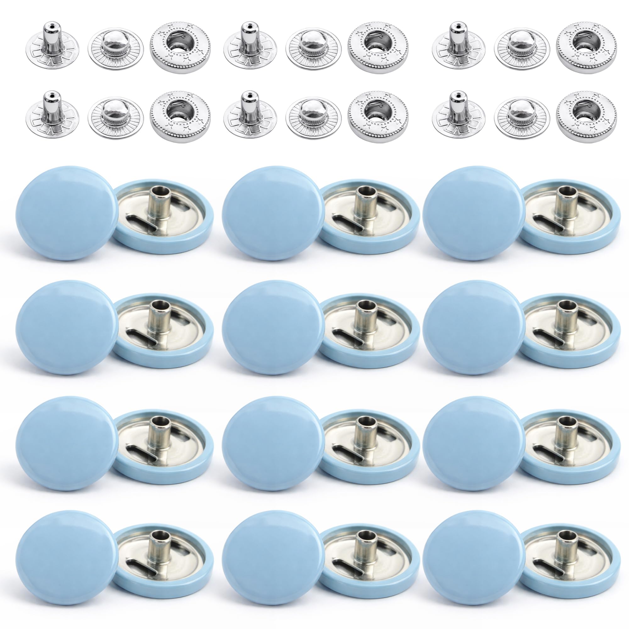 Weddecor 15mm Grey Blue Snap Fasteners Large 4 Parts Press Studs No-sew Buttons for Leathercraft, Sewing, Jackets, Shirts, Fabric Repair DIY Projects, 100pcs