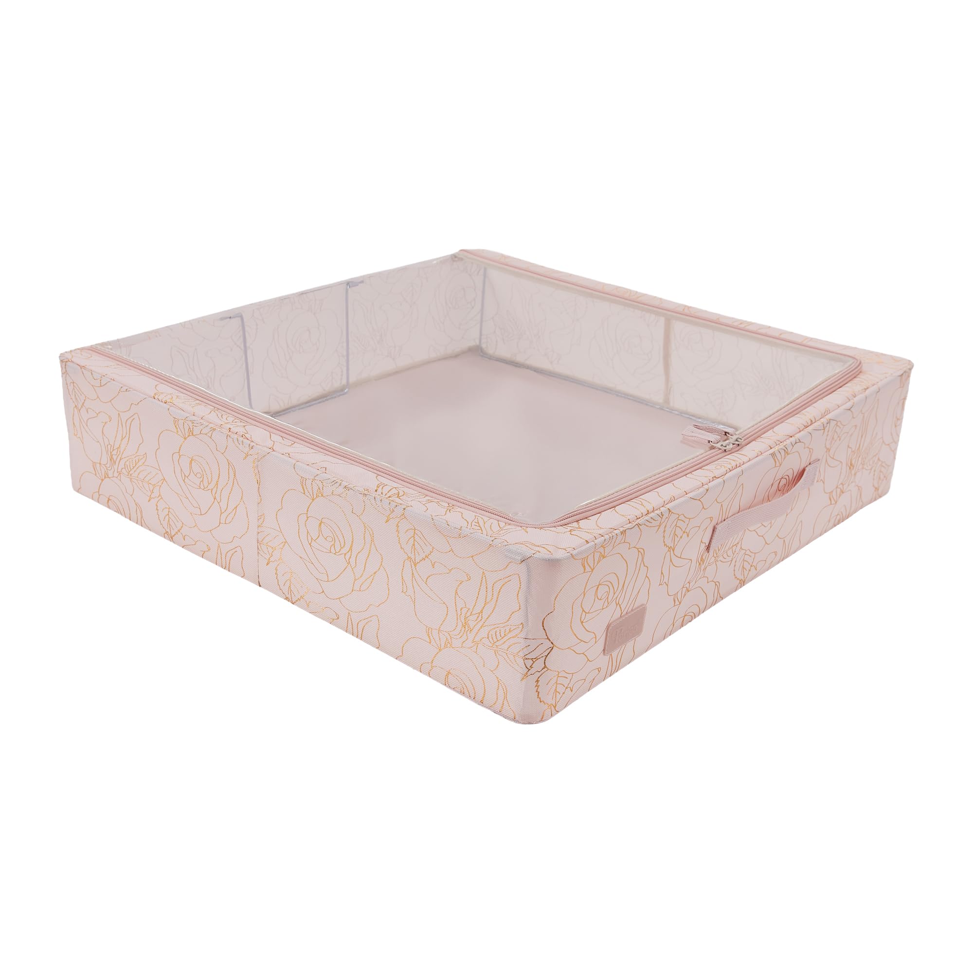 Periea 'Casey' Underbed Storage Boxes with Lids - Foldable, Stackable, and Space-Saving Organiser to Keep Your Space Tidy and Clutter-Free - Metallic Floral Blush - Large