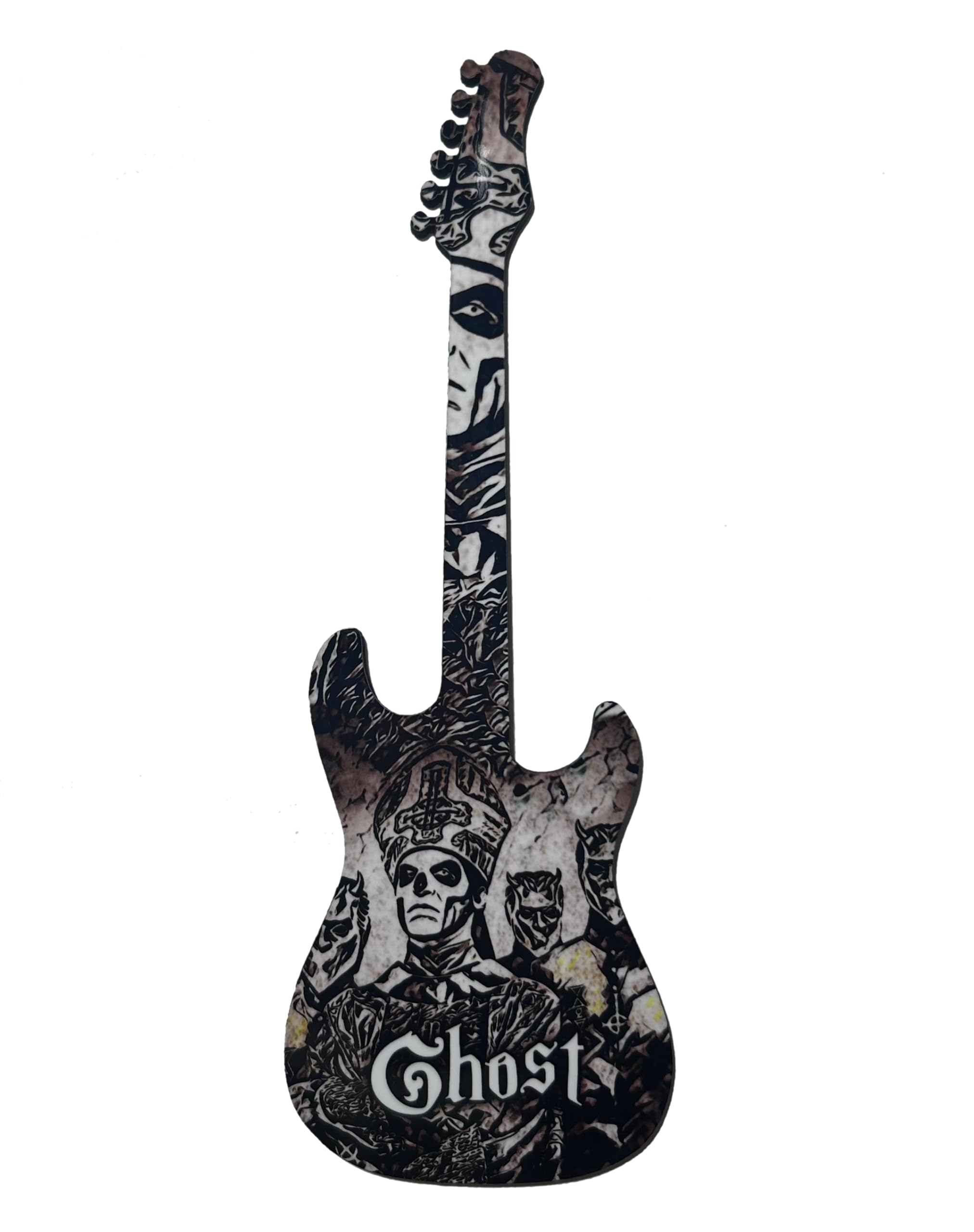 Ghost Swedish metal rock band guitar 21cm x 7cm matt wood finish. Precision made. A great gift for fans!