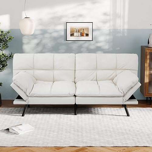 Miniatura 12 de Vyfipt Sofá cama futón, sofá pequeño de espuma viscoelástica con respaldo dividido para sala de estar, sofá biplaza moderno con reposabrazos A1 |