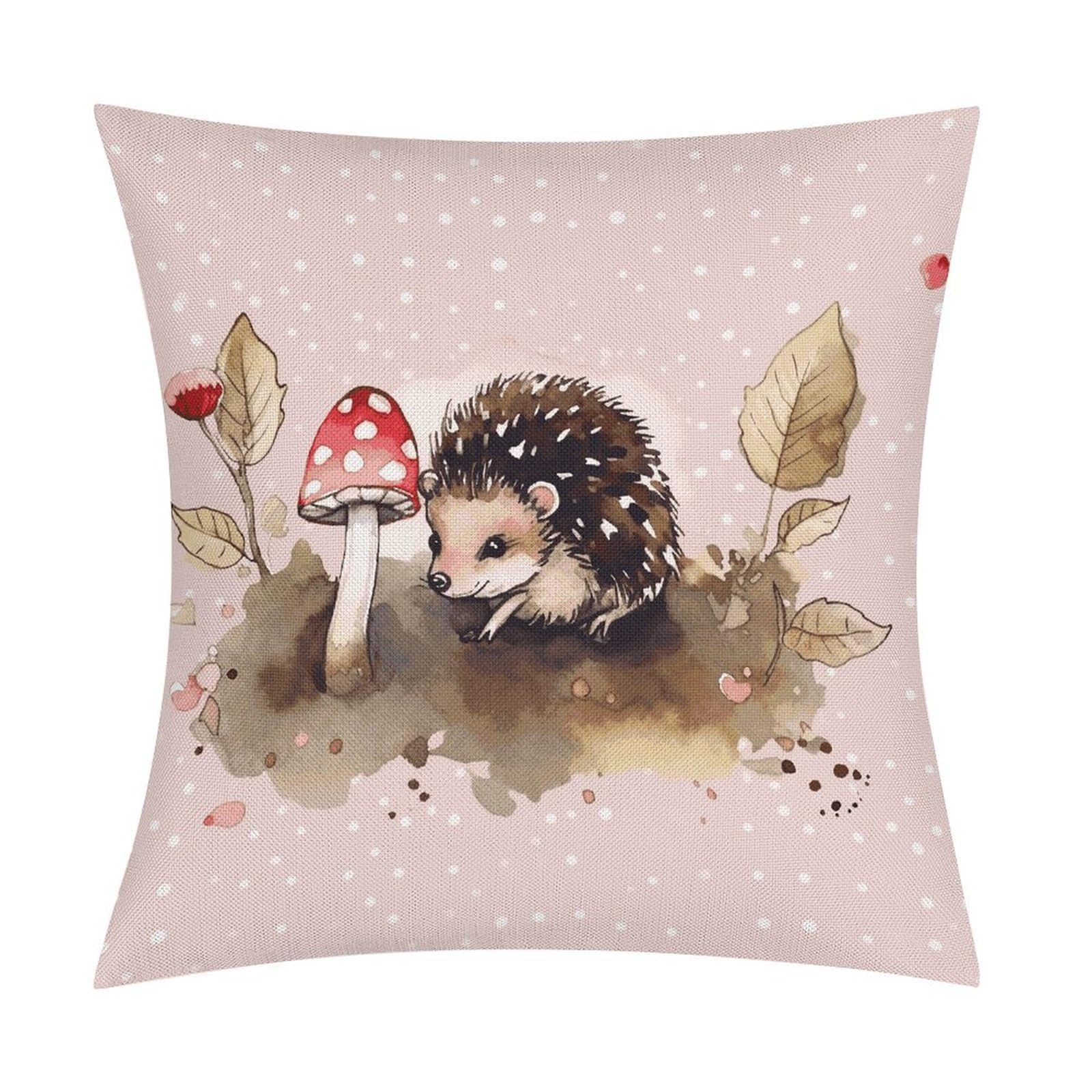 JTREHY Hedgehog Watercolor Painting Throw Pillow Covers Farmhouse Pillow Cover Standard Pillow Shams Decorative Square Pillowcases Soft Pillow Cases Wrinkle Fade Resistant for Couch Home 18x18 Inch