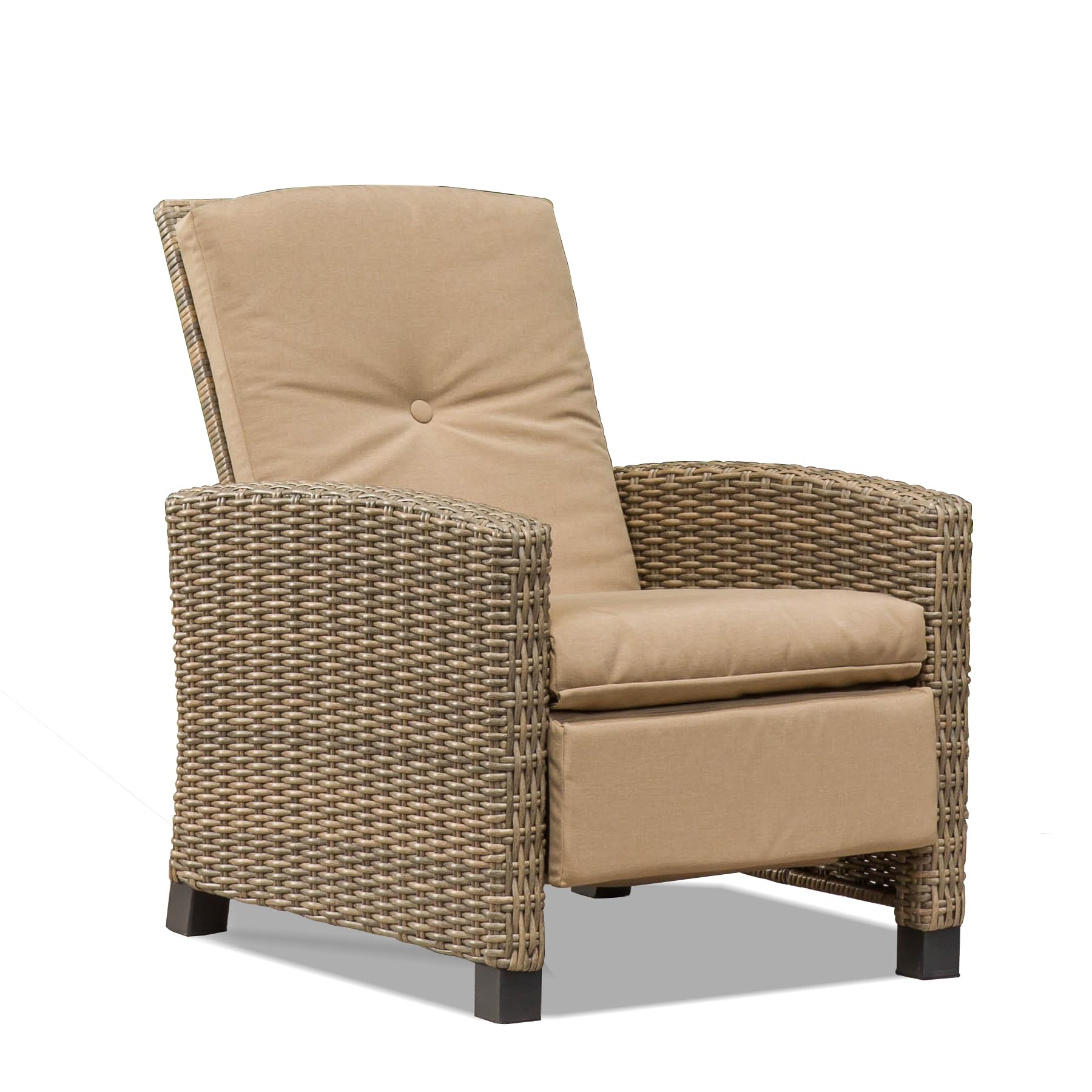 GOWE Indoor & Outdoor Recliner, All-Weather Wicker Reclining Patio Chair, Khaki Cushion (Khaki,1 Chair)