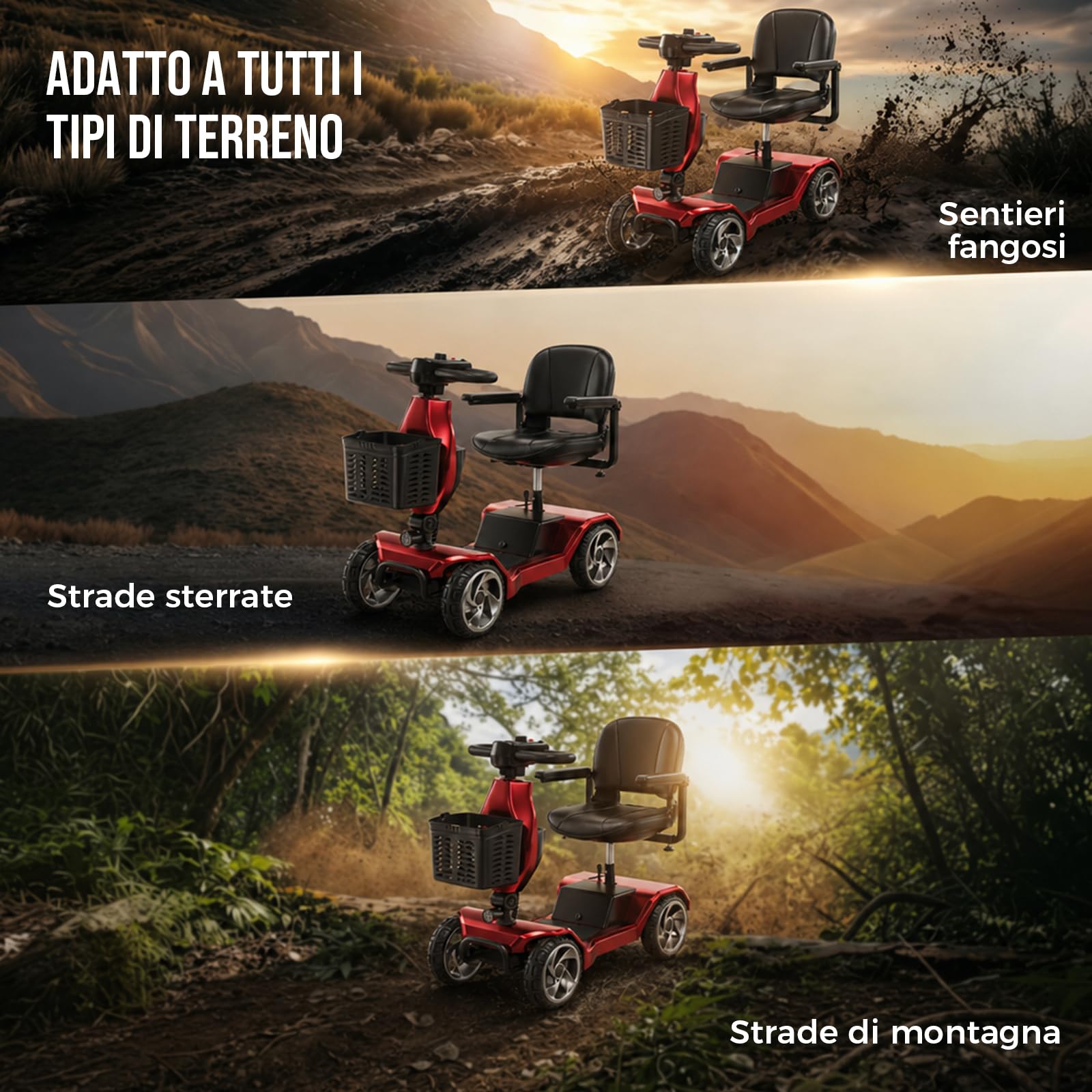 Monopattino pieghevole per anziani, sedia a rotelle elettrica alimentata nera, 4 ruote scooter per mobilità leggera per adulti, scooter per mobilità con sedile, scooter motorizzato da viaggio