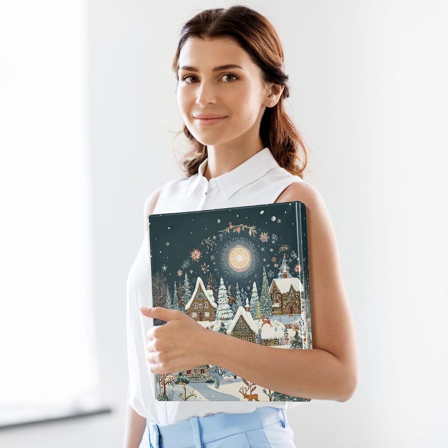 3 Ring Binder Christmas House Winter 1.5 inch Binders Three Ring Binders with Clipboard Fit 8.5'' x 11'' Paper 3 Interior PVC Clear Pockets for Office Supplies