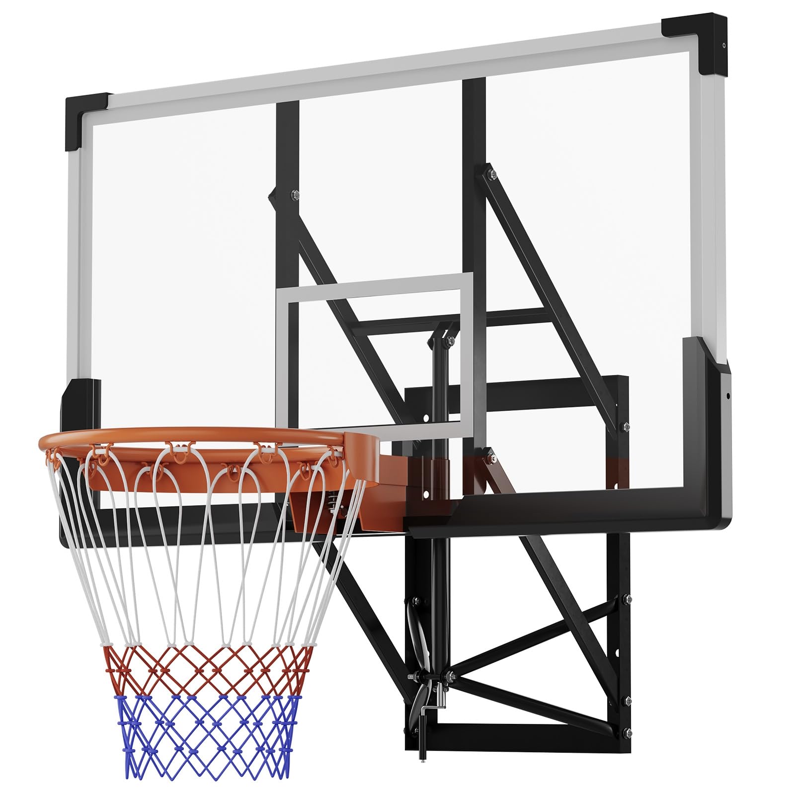 54 Inch Wall Mounted Basketball Hoop, 8-10 FT Adjustable Height Shatterproof PC Backboard Basketball Goal with 18 Inch Solid Rim for Indoor &amp; Outdoor Use, Home, Gym, Backyard