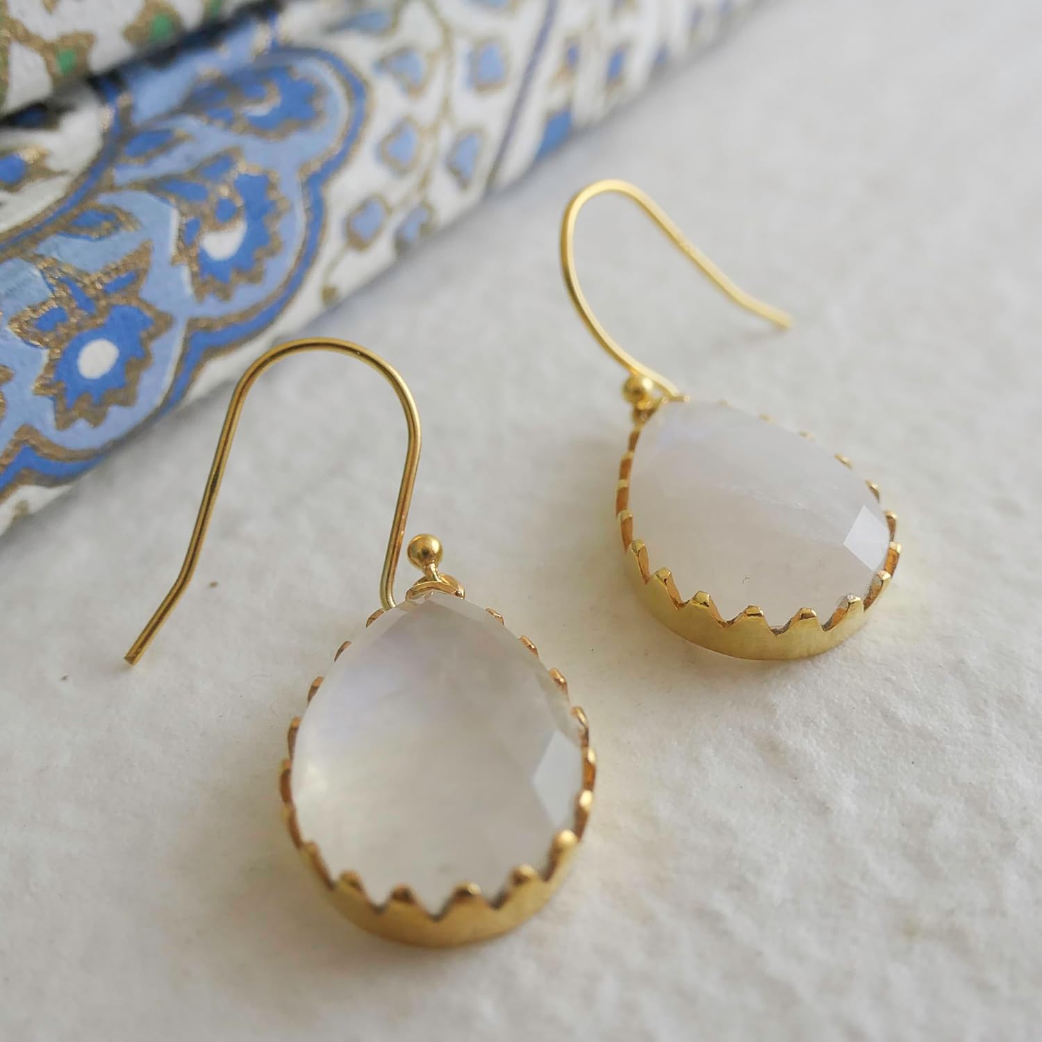 Gemstone Gold Plated Sterling Silver Drop Earrings - Natural Gem Gemstone - Handmade Jewelry Gift Ideas for Her Women - Birthday Christmas Gift - Valentine's Day - Image 3