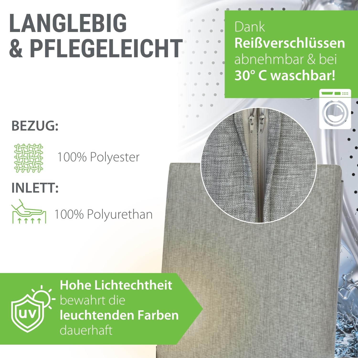 KETTtex Comfort Auflage Niederlehner Silbergrau I Gartenstuhl Polster 100x50x4/7cm I hochwertige und Pflegeleichte Sesselauflage I Wetter- und formbeständige Stuhlauflage I KTH2 Sitzauflage