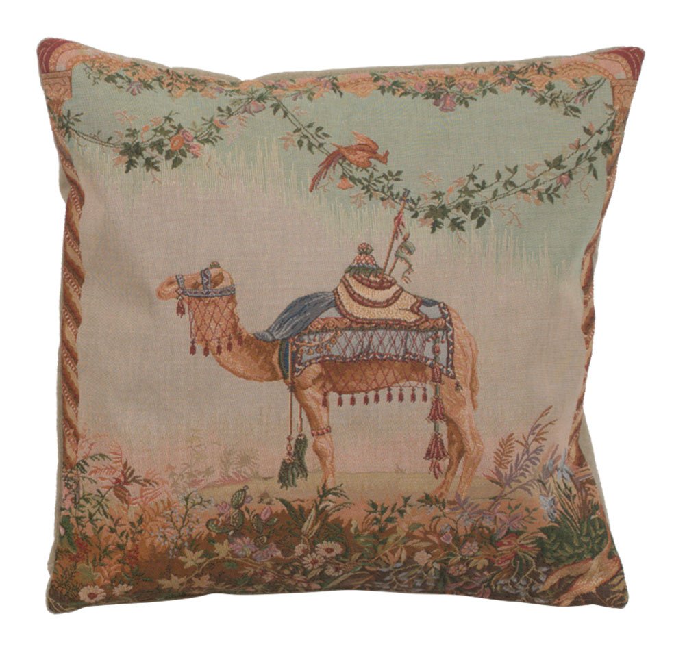 Charlotte Home Furnishings Inc. Camel Throw Pillow Cover - 19 X 19 Decorative Boho Cushion Case for European Cotton Home and Room Decor Jacquard Cushion for Bedroom by Jean Baptiste Huet