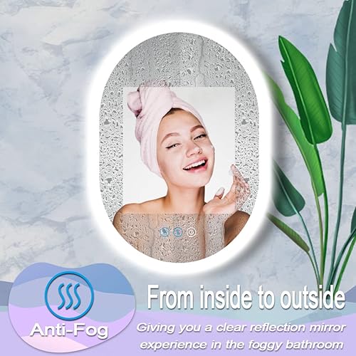 Miniatura 3 de Espejo retroiluminado ovalado de 32 x 24 pulgadas, brillo ajustable de 3 colores, retroiluminado, espejo de tocador ovalado iluminado para pared de