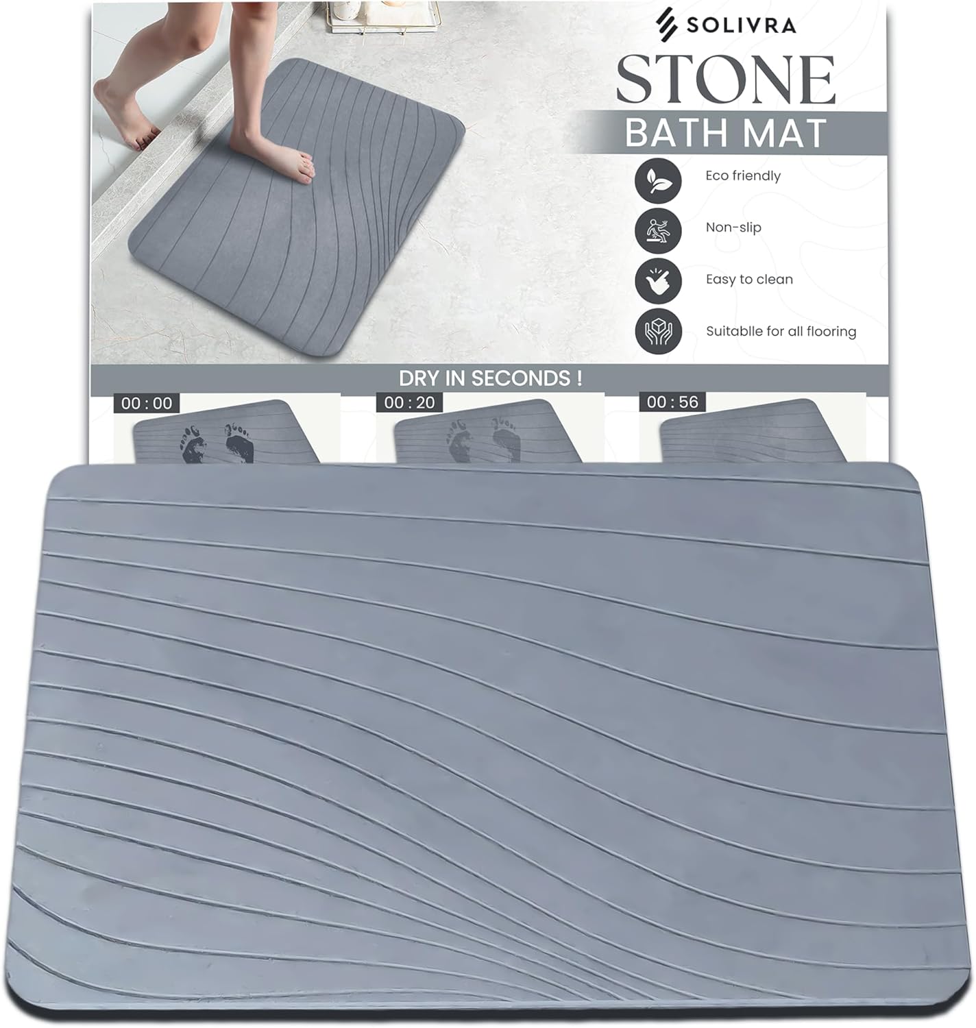 Amazon.com: Stone Bath Mat - 23.5 x 15 Inches Diatomaceous Earth Bath ...