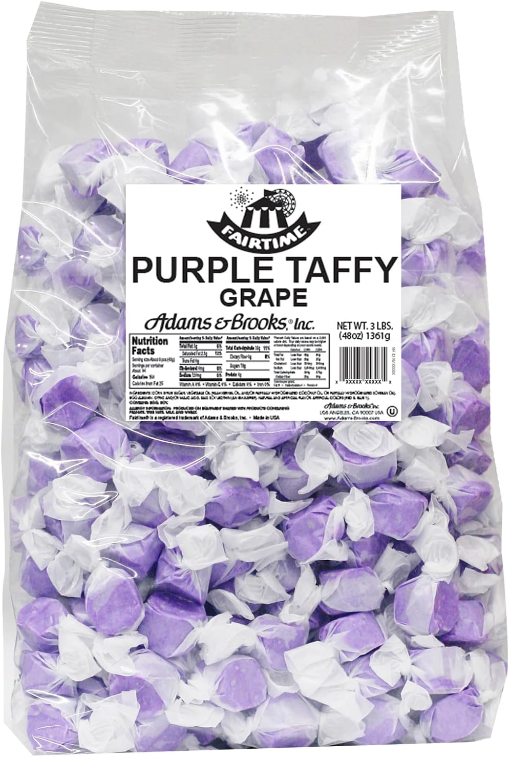 Fairtime Purple Grape Taffy, 3 Pound Bag (Pack of 1) - Individually Wrapped Saltwater Taffy Candy Bulk Pack - Soft and Chewy Candy for Buffet, Party, or Wedding Favors - Kosher Certified Soft Candies