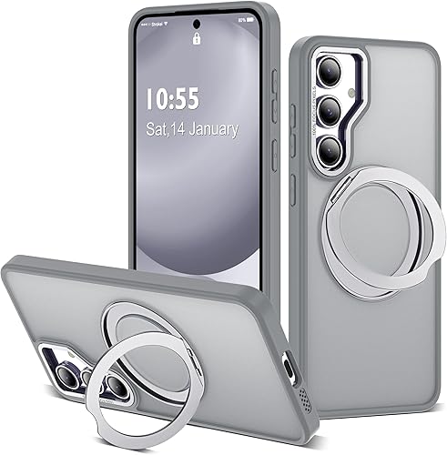 Miniatura 81 de Funda para Samsung Galaxy S25 con soporte de anillo magnético giratorio de 360°, compatible con protección militar Mag-Safe, a prueba de golpes,