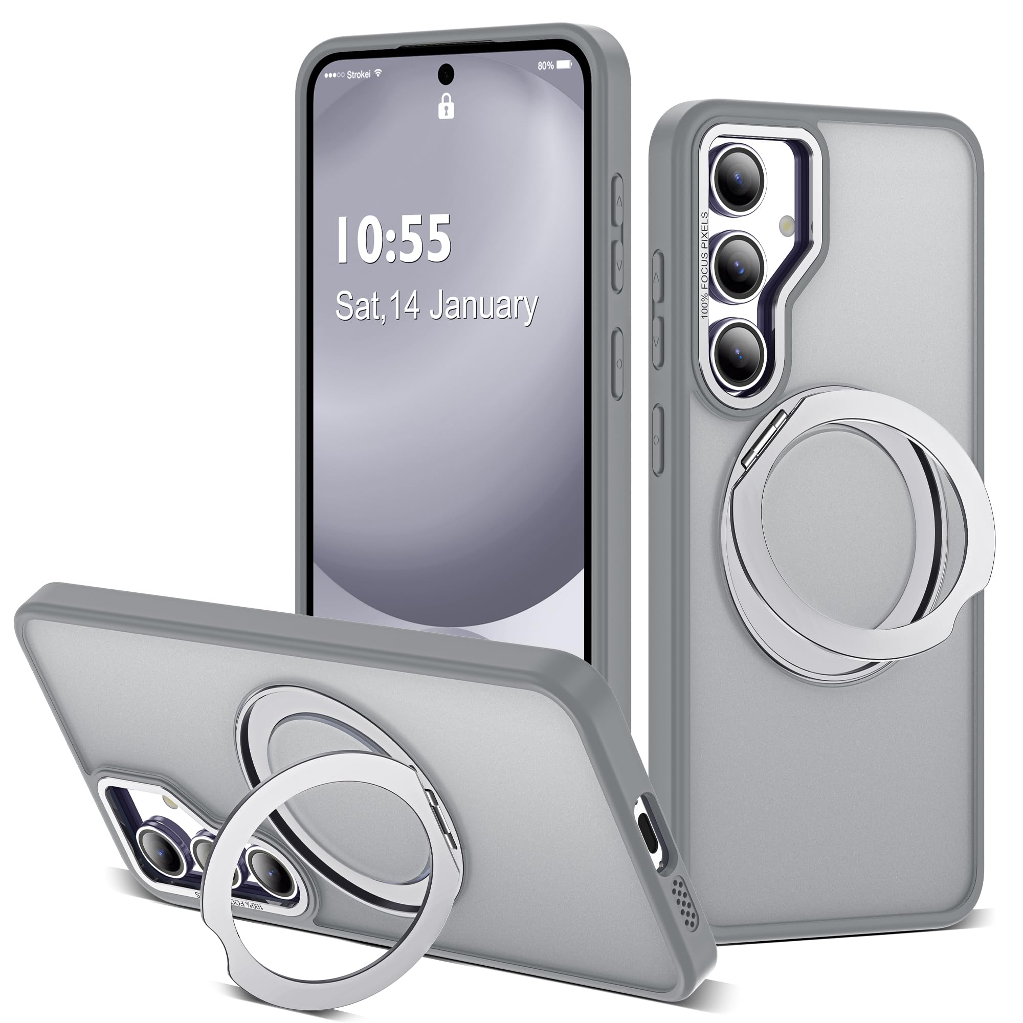 for Samsung Galaxy S24 FE Case with 360° Spin Stand,Gray
