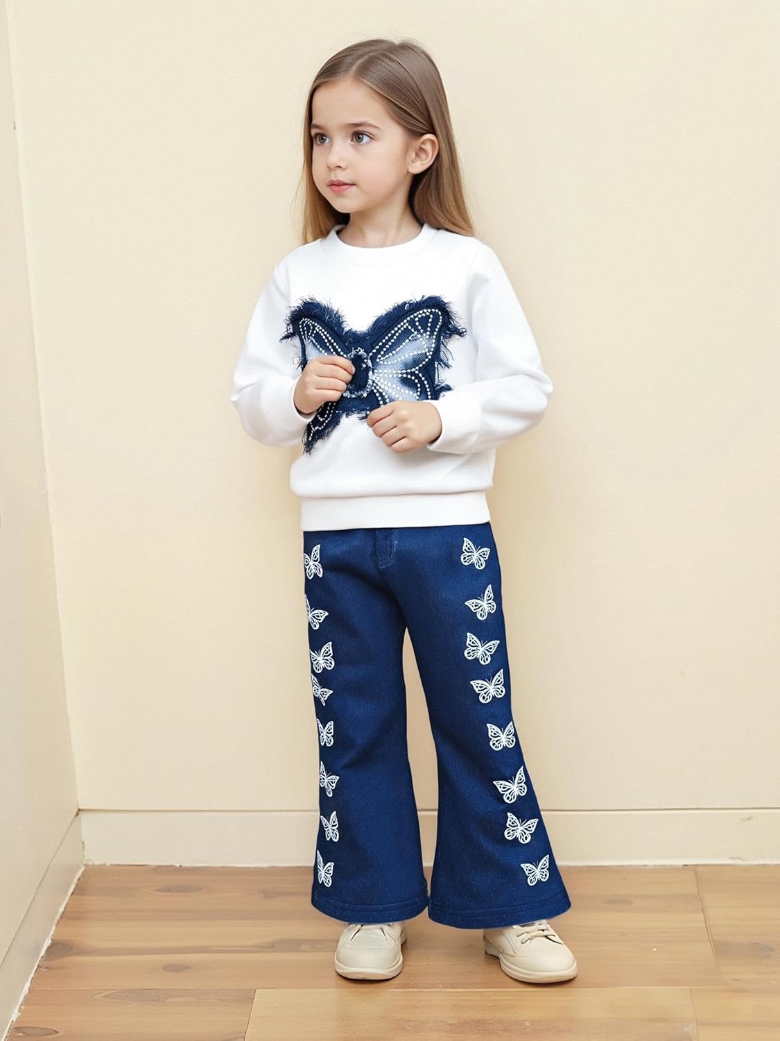 Renotemy Toddler Baby Girl Clothes Fall Winter Outfits Gifts Sweatshirt Bell Bottom Jeans Pants for 12Months-5 Year Girls - Image 2
