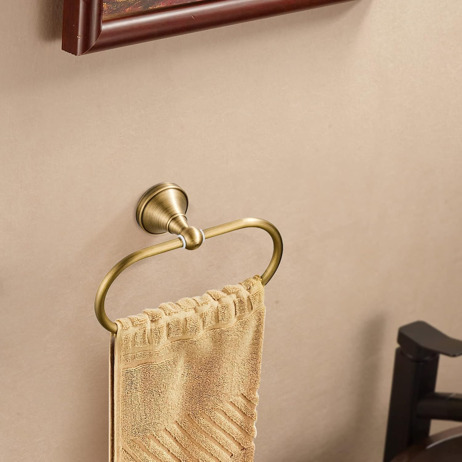 Antique Brass Toilet Paper Holder Towel Ring, Brass Towel Holder Toilet Paper Roll Holder, Rustic Vintage Oval Towel Rack Bathroom Accessories Set Hardware 2 Pieces Farmhouse Wall Mounted — Amazon image 2