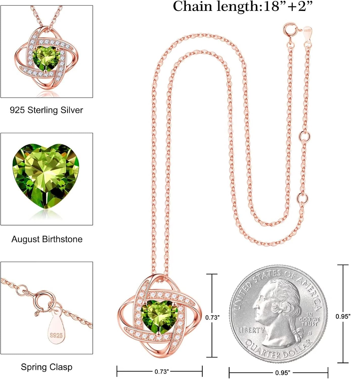 Iefil 925 Sterling Silver Love Knot Birthstone Necklace, Anniversary Birthday Gifts for Women, Jewelry Gifts for Wife Mom Girlfriend - Image 3