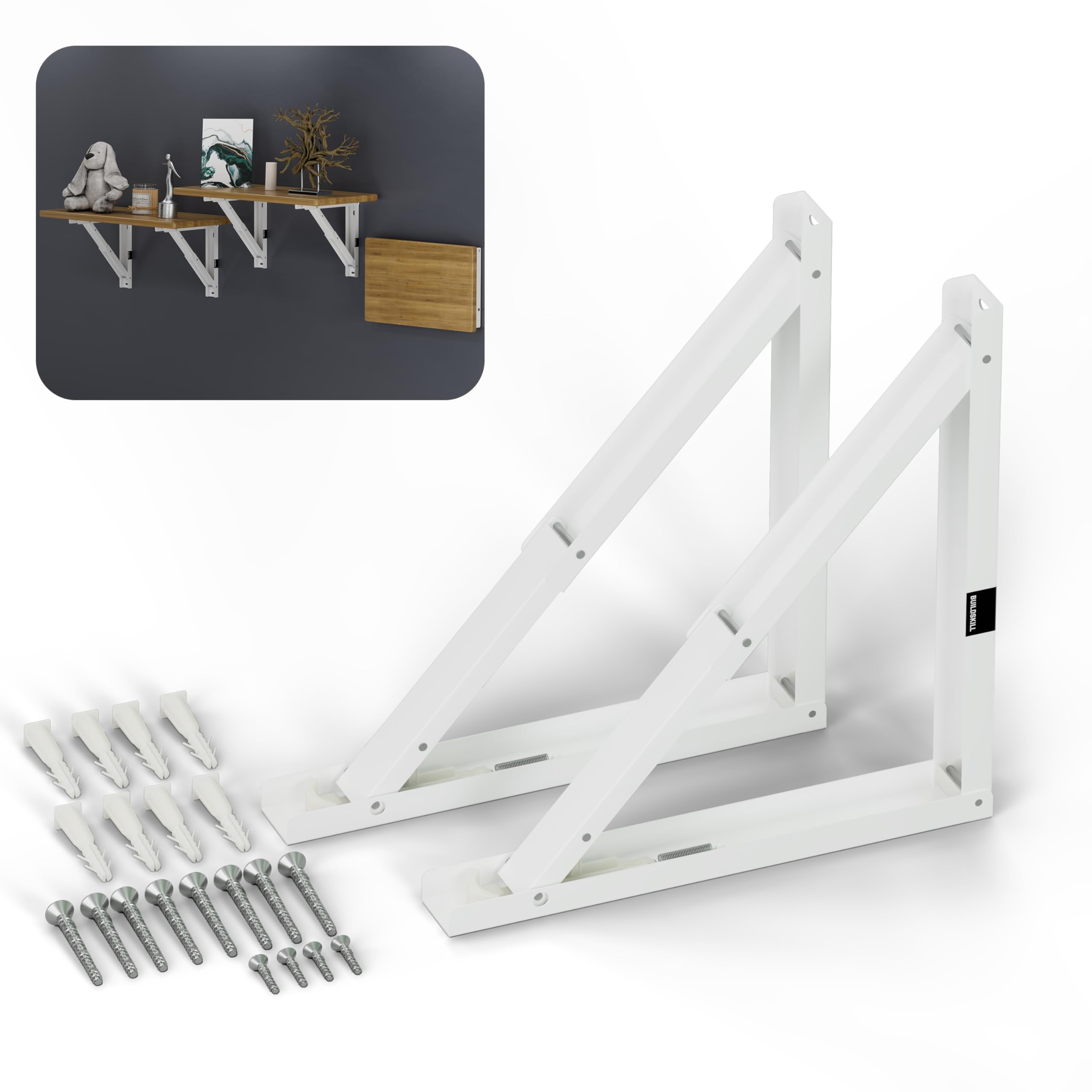 Buildskill 24" Folding Shelf Bracket, 1.2mm Heavy-Duty Folding Table Bracket, Corrosion Resistant & Space-Saving Design, Brackets for Wall Shelves & Workstations, Home & Office Use (DAGrey) (Set of 2) — Amazon image 14