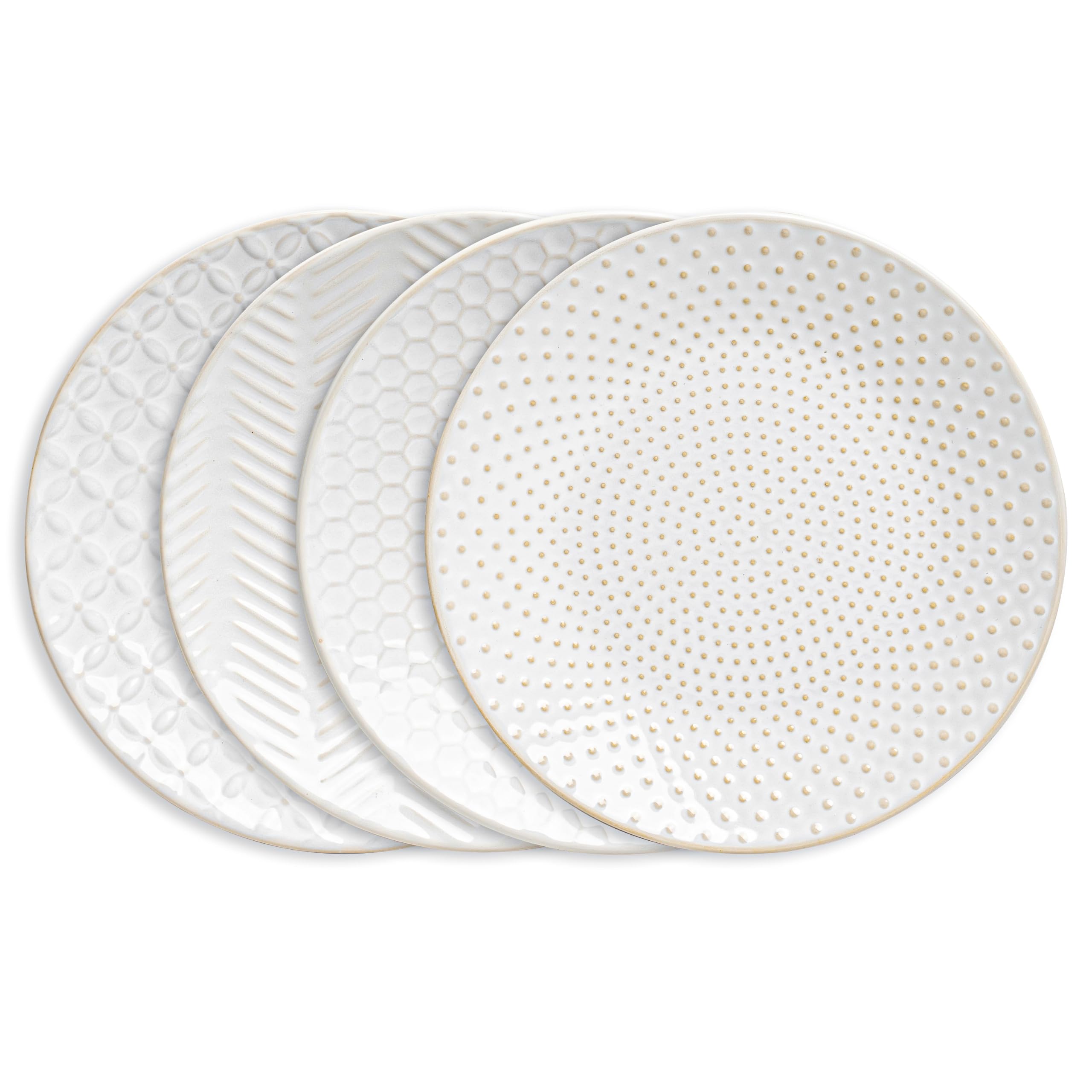 Ceramic Dinner Plates, 10 Inch Embossed Serving Plates for Kitchen, Farmhouse Stoneware Dessert Plates Set of 4, Lead-free, Dishwasher &amp; Microwave Oven Safe
